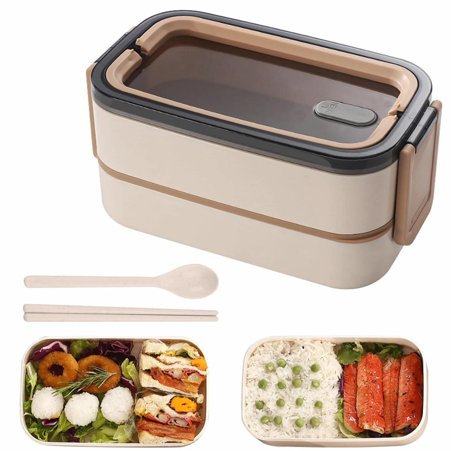 Bento Pudełko na lunch 1400 ml 2 poziomy szczelne z przegródkami