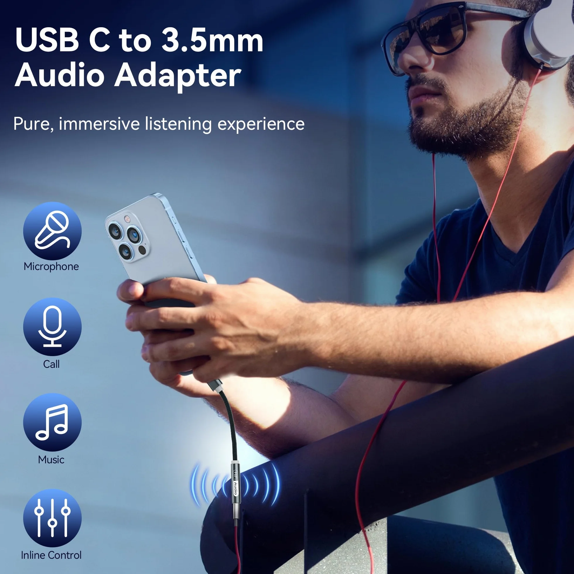 YISH USB C Jack：Typ C Jack 3.5, nylonowa przejściówka USB C Jack kompatybilna z iPhone 17/16 Pro Max/15 Plus Samsung Galaxy S25/S24/S23 Xiaomi 9/8 MacBook iPad Pro Google Pixel 9/8