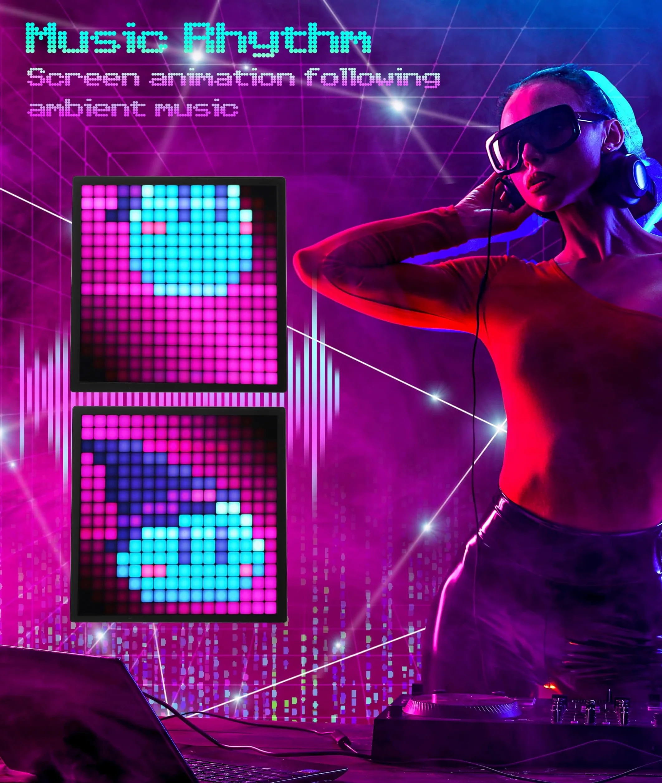 Wyświetlacz LED Pixel Art z zegarem Telefon Programowalny panel sterowania Bluetooth LED do pulpitu Wall Art (16 x 16 szt.)