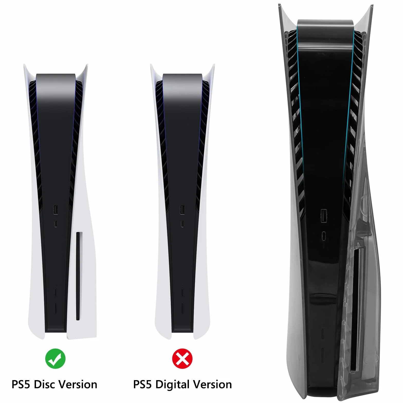 Geekria Przezroczyste płytki ochronne kompatybilne z konsolą PS5, PlayStation 5 w wersji Disc Edition, twarde, odporne na wstrząsy panele boczne ABS, wymienne akcesoria do gier (czarne)
