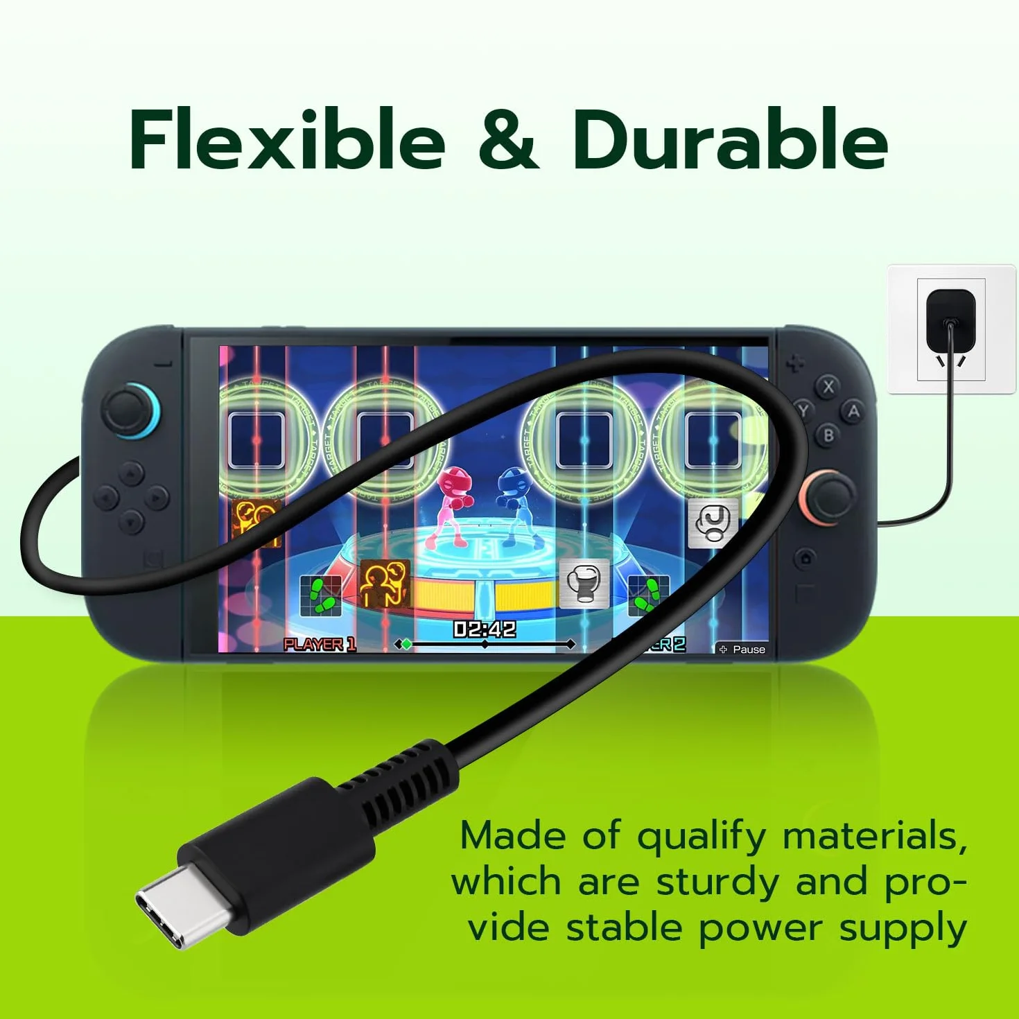 Zasilacz sieciowy do konsoli Switch 2/OLED/Lite, przełącznik ładowarki 1,5 m uchwyt do stacji dokującej TV, Steam Deck Dock i kontroler Switch Pro, szybka 60 W USB typu C, wtyczka EU