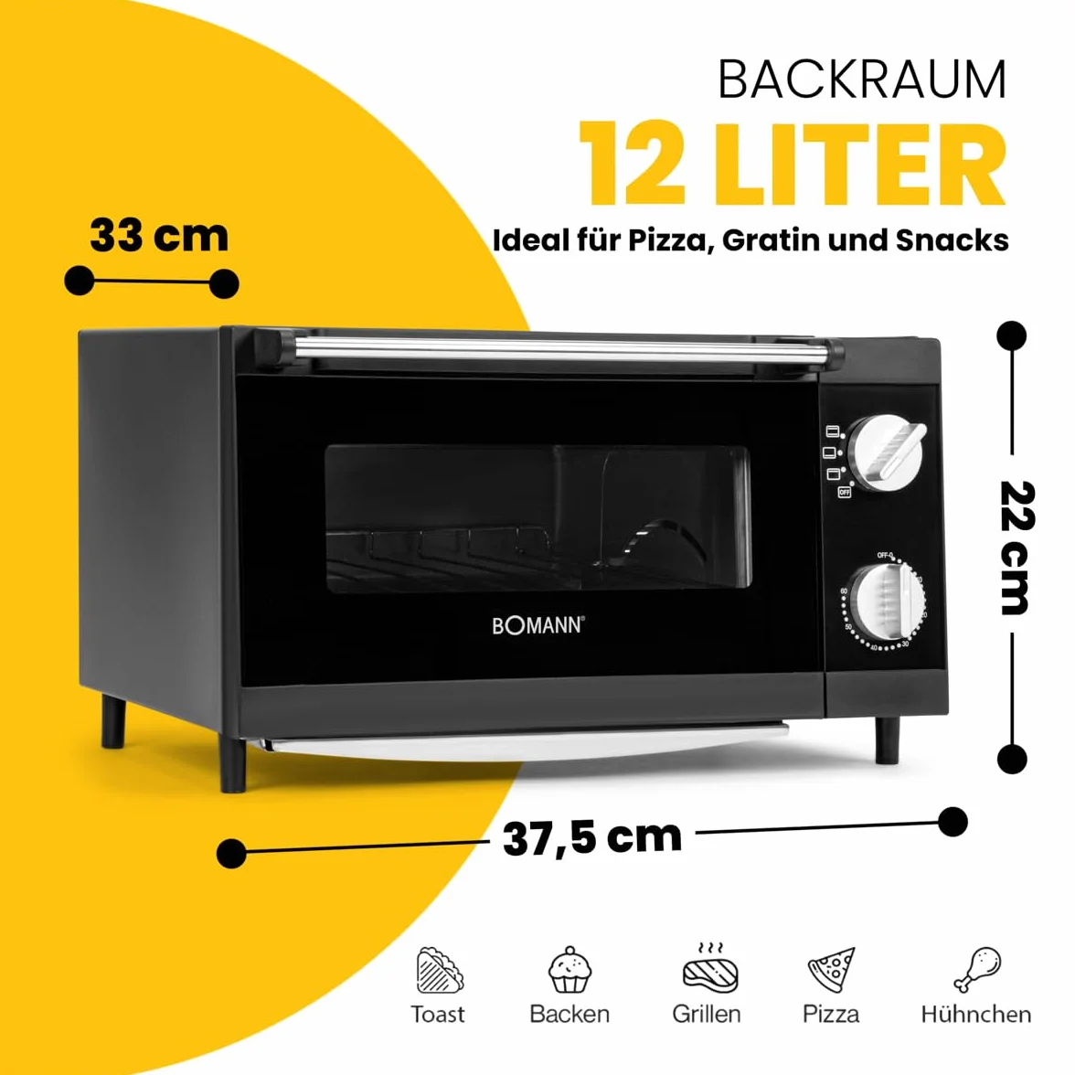Bromann 622461 MPO 2246 CB Kuchenki mikrofalowe do pizzy, 1000 W, czarny