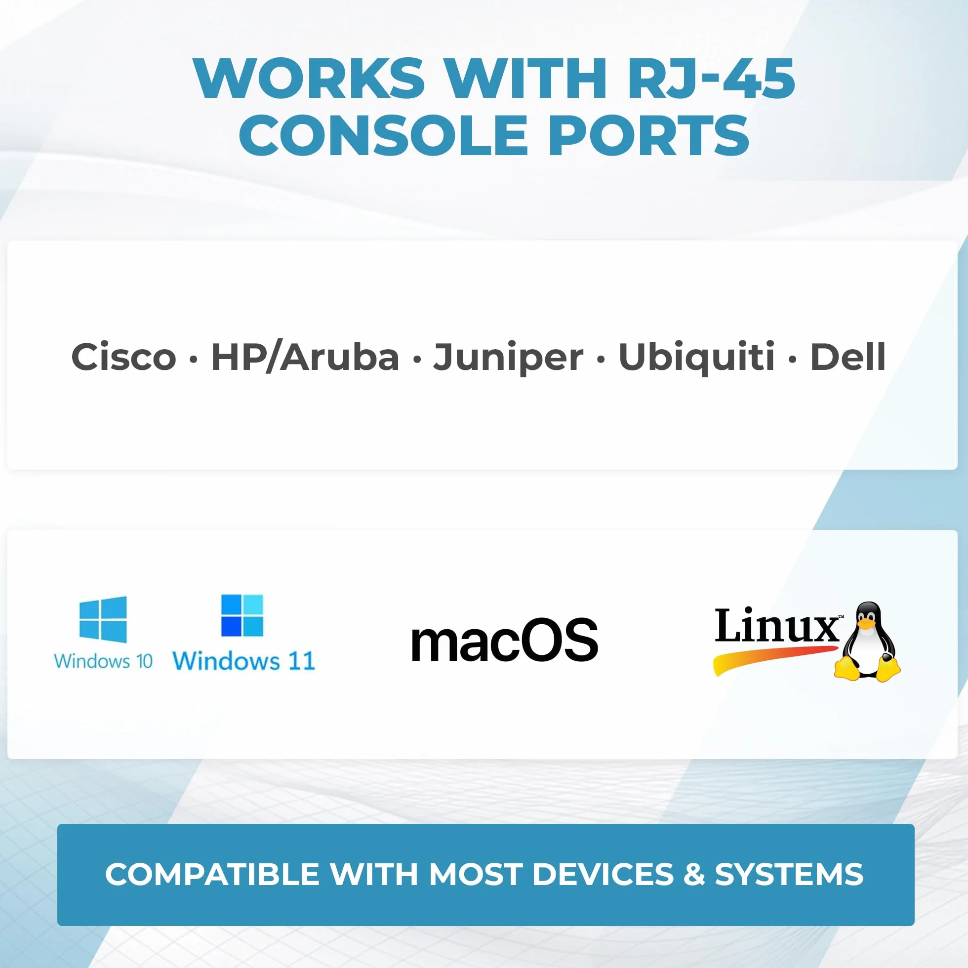 Kabel DB9 do RJ-45 długość 1.8 m do konfiguracji urządzeń sieciowych Cisco, Netgear, HP, routerów, przełączników, chipset FTDI, RS232