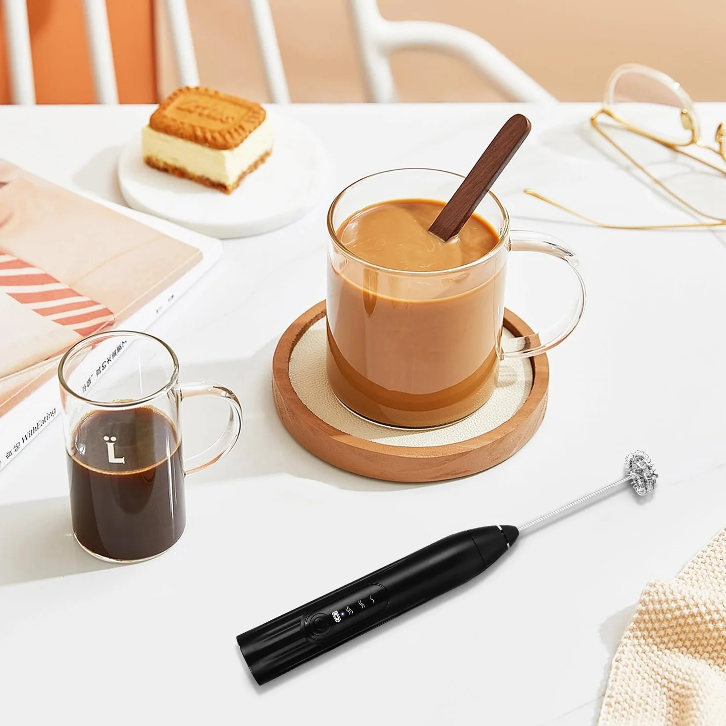 Pieniacz do mleka z możliwością ponownego ładowania przez USB, 3-biegowy, elektryczna trzepaczka do kawy, latte cappuccino