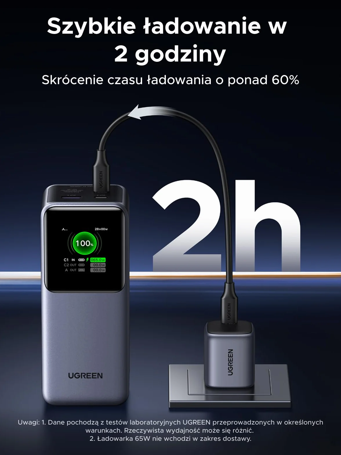 UGREEN Nexode 130W Power Bank, 20000mAh Powerbank z 3 portami, zewnętrzny akumulator z wyświetlaczem cyfrowym, kompatybilny z iPhone 16/15/14 Pro Max, Galaxy S24 Ultra, Macbook Pro, Dell i innymi