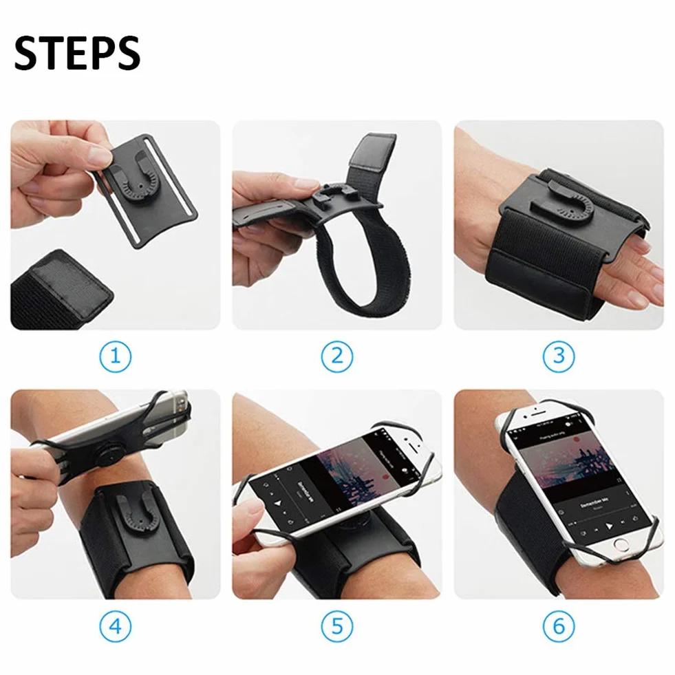 Opaska sportowa na ramię Opaska na nadgarstek z przedramieniem do smartfona z regulowanym paskiem, obrót o 360°, opaska na telefon 4–6,5", do roweru, joggingu, ćwiczeń, sportu (czarna)