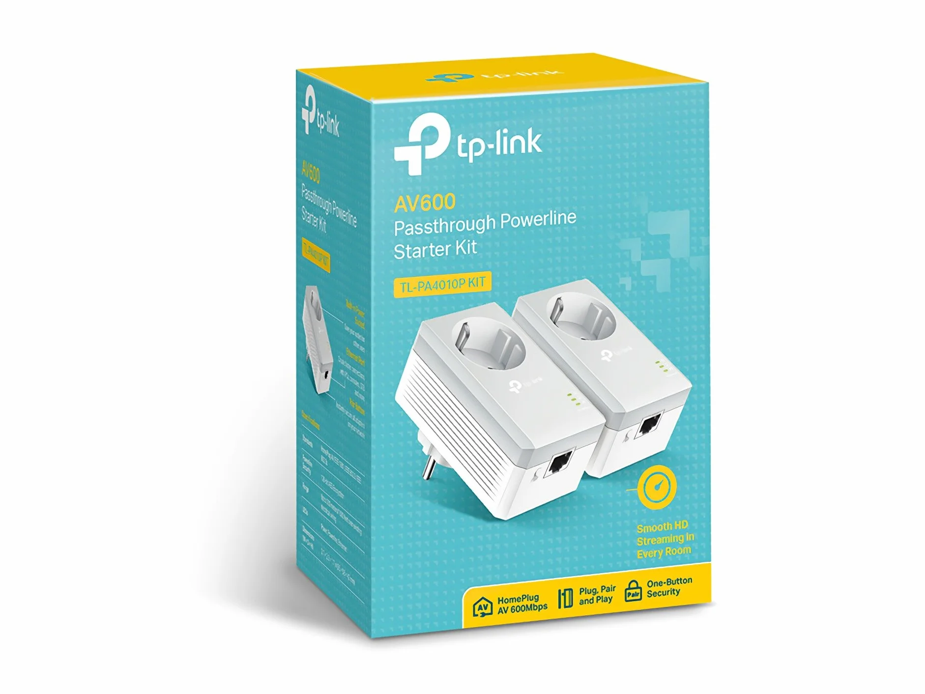 TP-Link TL-PA4010P KIT | Zestaw powerline AV600 z gniazdkiem sieciowym | 1× port Ethernet | Plug & Play | Prędkość do 600 Mb/s