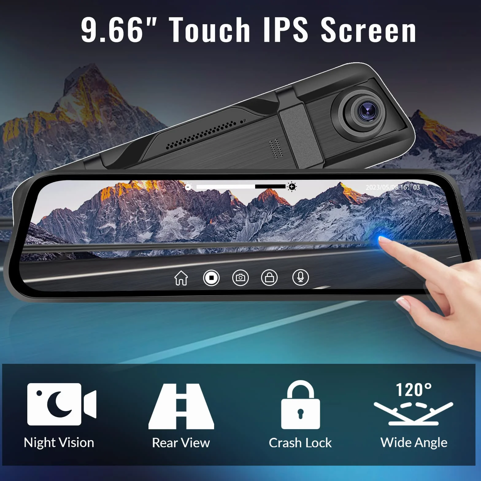 Kamera samochodowa 1080P HD Dashcam z ekranem dotykowym 9.66, przednie i tylne lusterko, G-sensor, nagrywanie w pętli, monitor parkowania 24H, przewodnik parkowania, noktowizor, wodoodporny