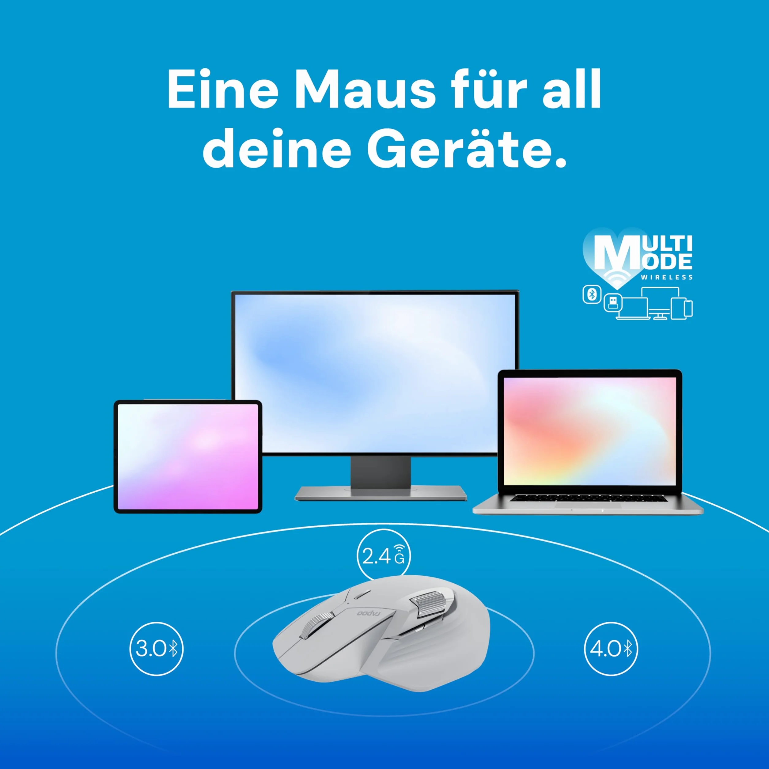 Rapoo MT760L mysz bezprzewodowa 4000 DPI, przyjazny dla środowiska, akumulator do ponownego ładowania, ergonomiczny, PC i Mac, szaro-czarna