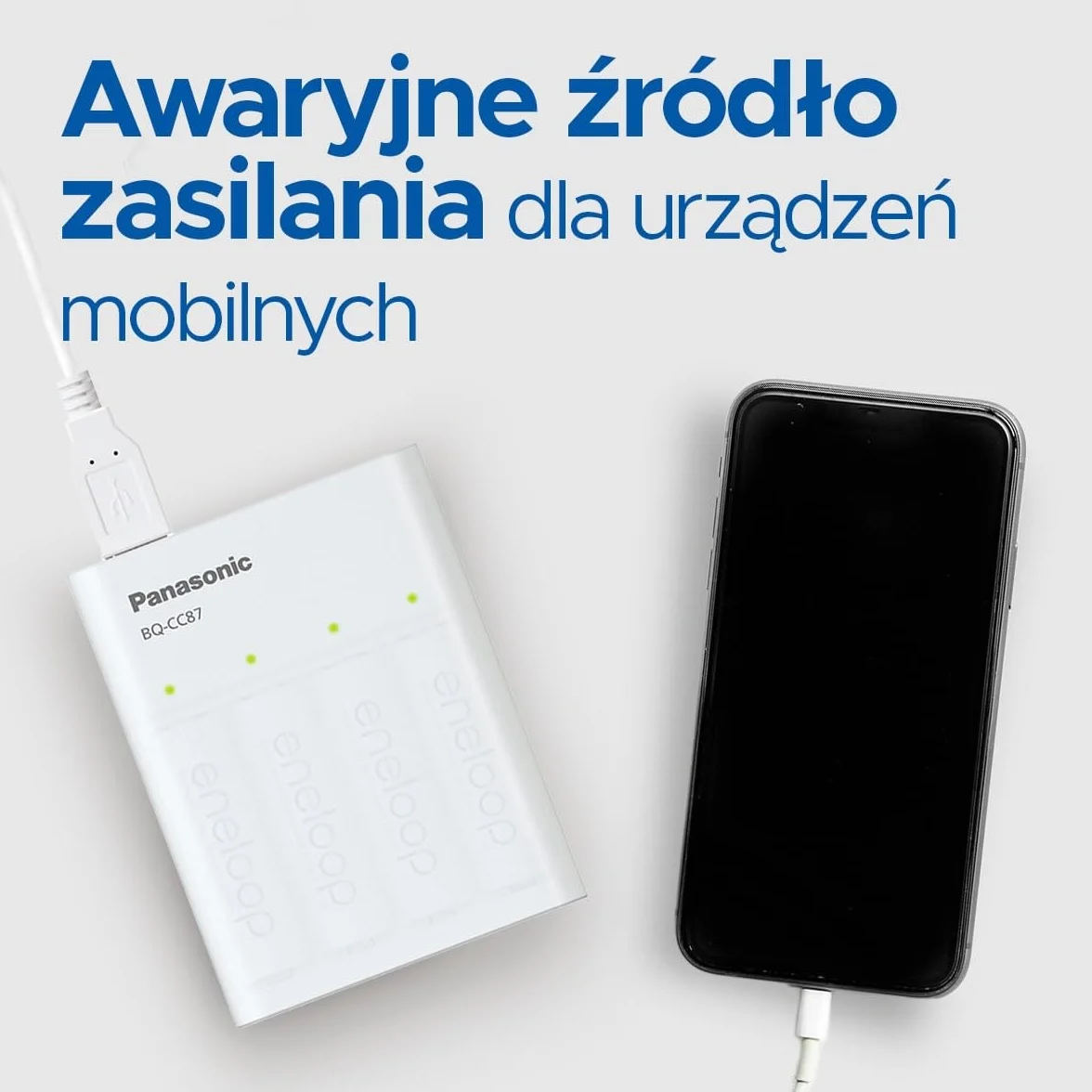 Ładowarka Panasonic eneloop SmartPlus USB Travel do 1–4 akumulatorów AA/AAA Ni-MH z wyjściem USB i 10 funkcjami bezpieczeństwa, w zestawie z 4 akumulatorami eneloop AA/Mignon, min. 2000 mAh