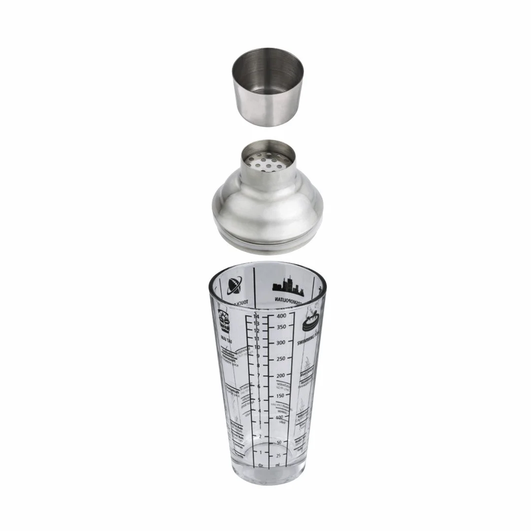 Xavax Szklany shaker do koktajlu (objętość 400 ml, sito, blokująca pokrywa, miarka, do zmywarki, średnica 8,5 cm, stal nierdzewna) transparentny