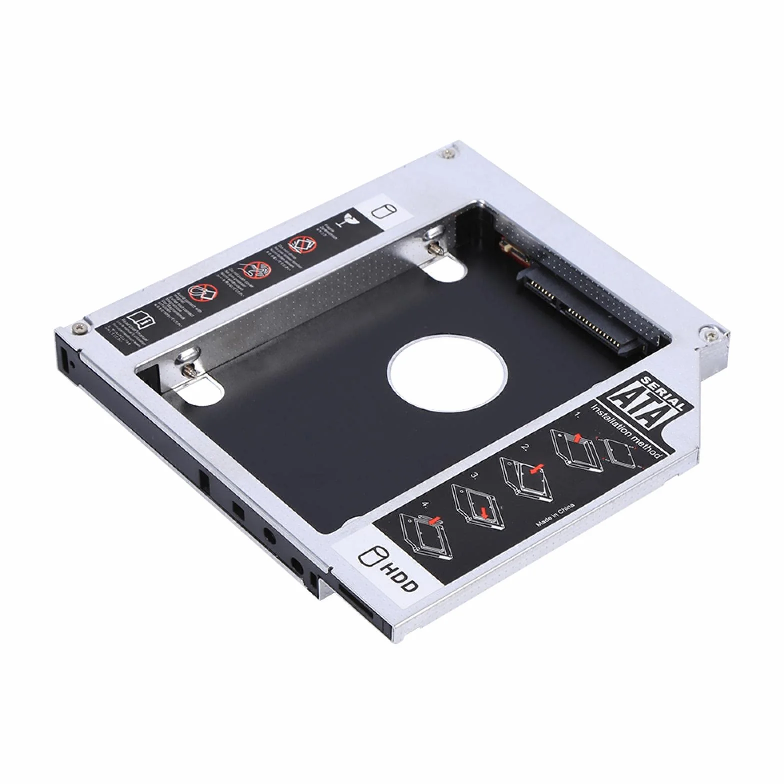 Obudowa dysku twardego, uniwersalny 2nd 12,7 mm twardy dysk optyczny adapter DVD adapter aluminiowy SATA HDD obudowa dysku twardego obsługuje dysk twardy 2,5 HDD, SATA, SATAII, SATA-III SDD