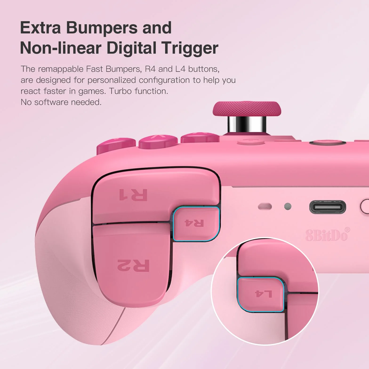 8Bitdo Ultimate 2C Kontroler Bluetooth do Switcha 2, Switcha/OLED/Lite, joysticki z efektem Halla, nieliniowe cyfrowe wyzwalacze, konfigurowalne zderzaki L4/R4, ruch 6-osiowy, wibracje Rumble (Różowy)