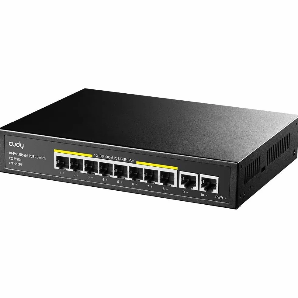Cudy GS1010PE 8-portowy przełącznik Gigabit Poe, 120 W, 2 porty Gigabit Uplink, 802.3at/af, Plug and Play