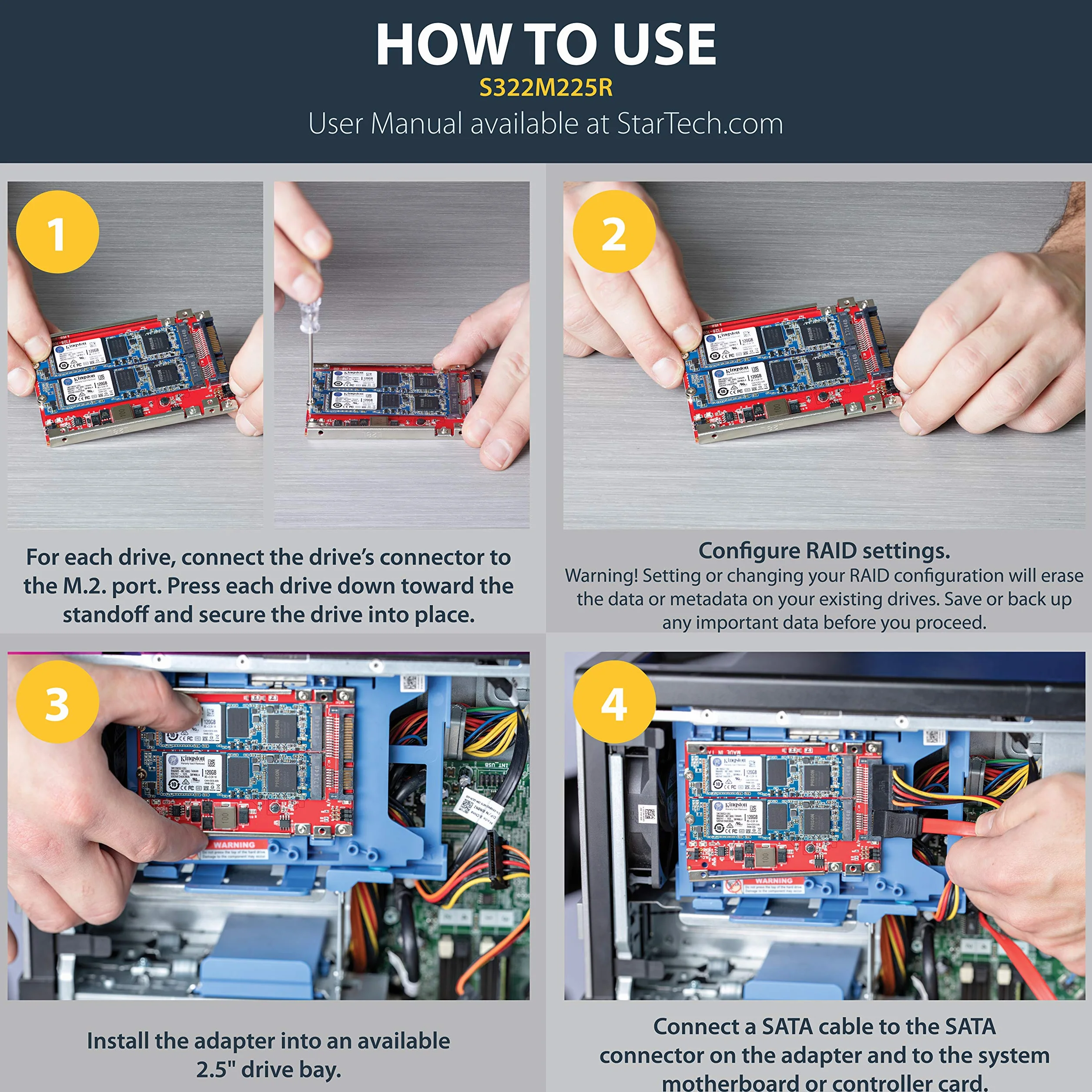StarTech.com Dual-Slot M.2 Drive to SATA, adapter dyskowy 6.3 cm (2,5") RAID