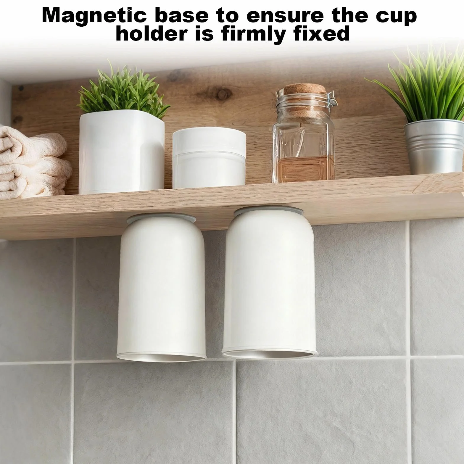 Magnetyczny Kubek na Szczoteczki, Kubek do Płukania Ust 350 ml ze Stali Nierdzewnej 304, 15 x 15 x 8 cm, Kubek Ścienny Bez Wiercenia, Odwrócone Suszenie, do Łazienki, Biały