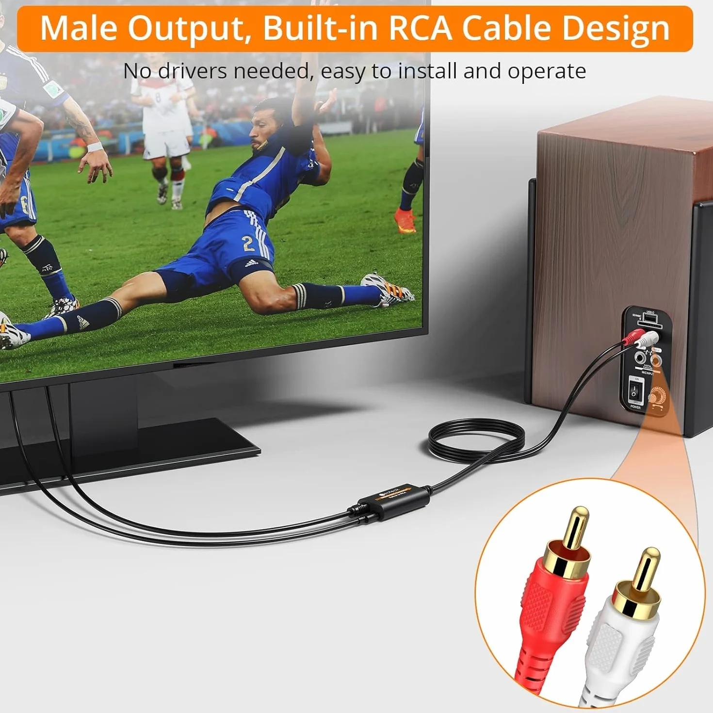 Neoteck DA Converter 192kHz DAC Converter 2.1m Kabel optyczny na RCA z wbudowanym wzmacniaczem audio Optyczny przetwornik cyfrowo-analogowy audio do telewizorów HD, dekoderów, odtwarzaczy DVD/Blu-ray