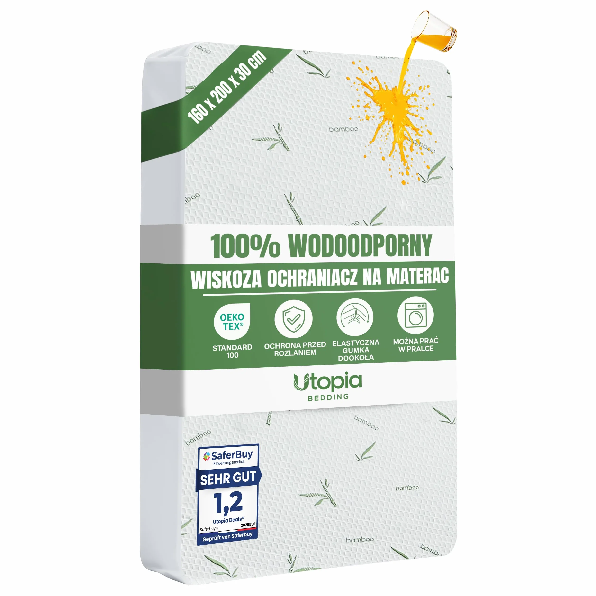 Utopia Bedding Wodoodporny Ochraniacz Na Materac Z Wiskozy 160x200x30 cm Oeko-Tex