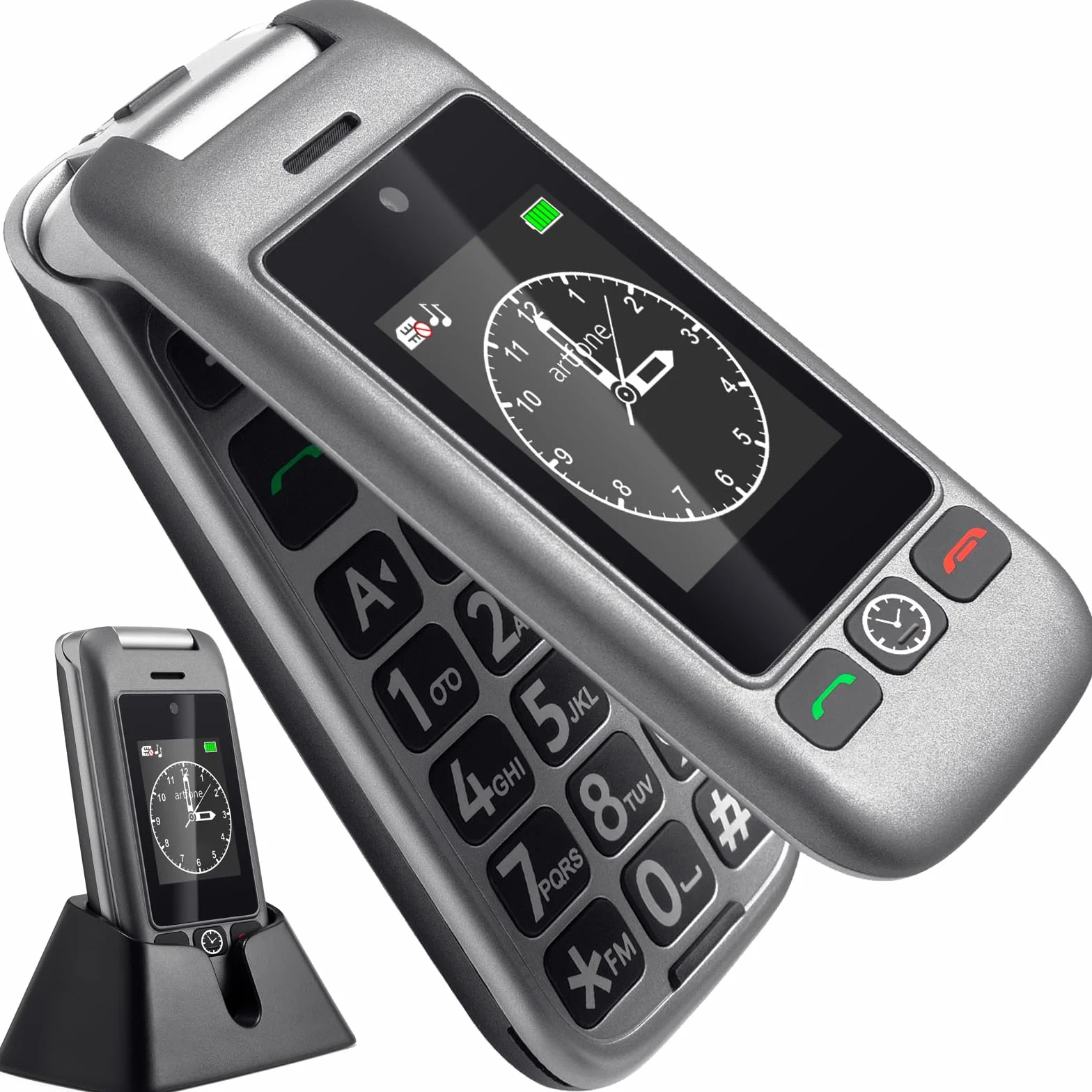 Telefon komórkowy dla seniorów Duże klucze z pokrywą Ekran 2,4+1,77 cala Przycisk awaryjny SOS Łatwy w użyciu aparat fotograficzny dla osób starszych,artfone D6 Flip 4G LTE, Czarny