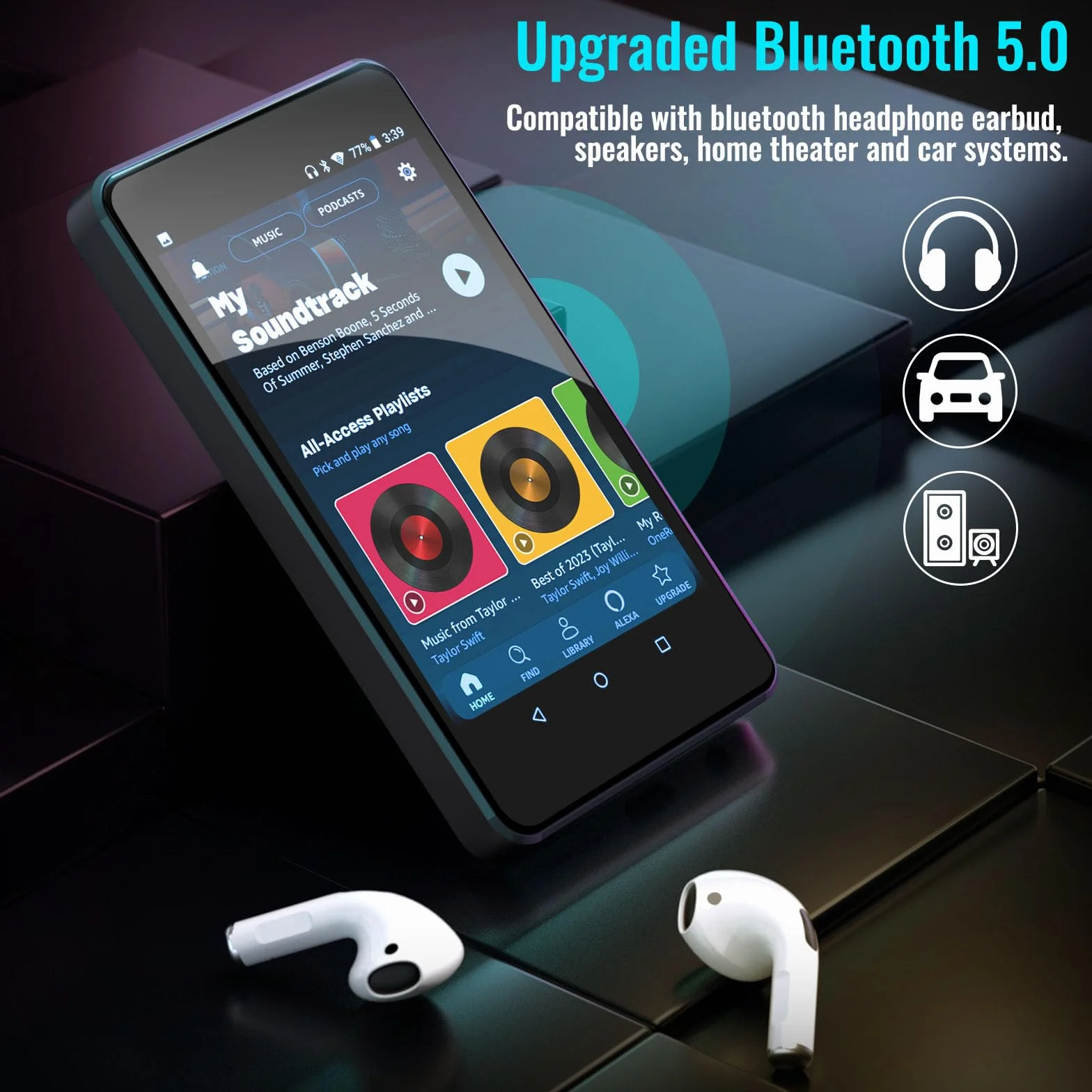 MP3 Player dla Dzieci z Spotify, Kontrolą Rodzicielską, Spotify Kids, Audible, Amazon Music, Libby, 4.0" IPS Dziecięcy Odtwarzacz MP4 do Muzyki do 512GB (Czarny)