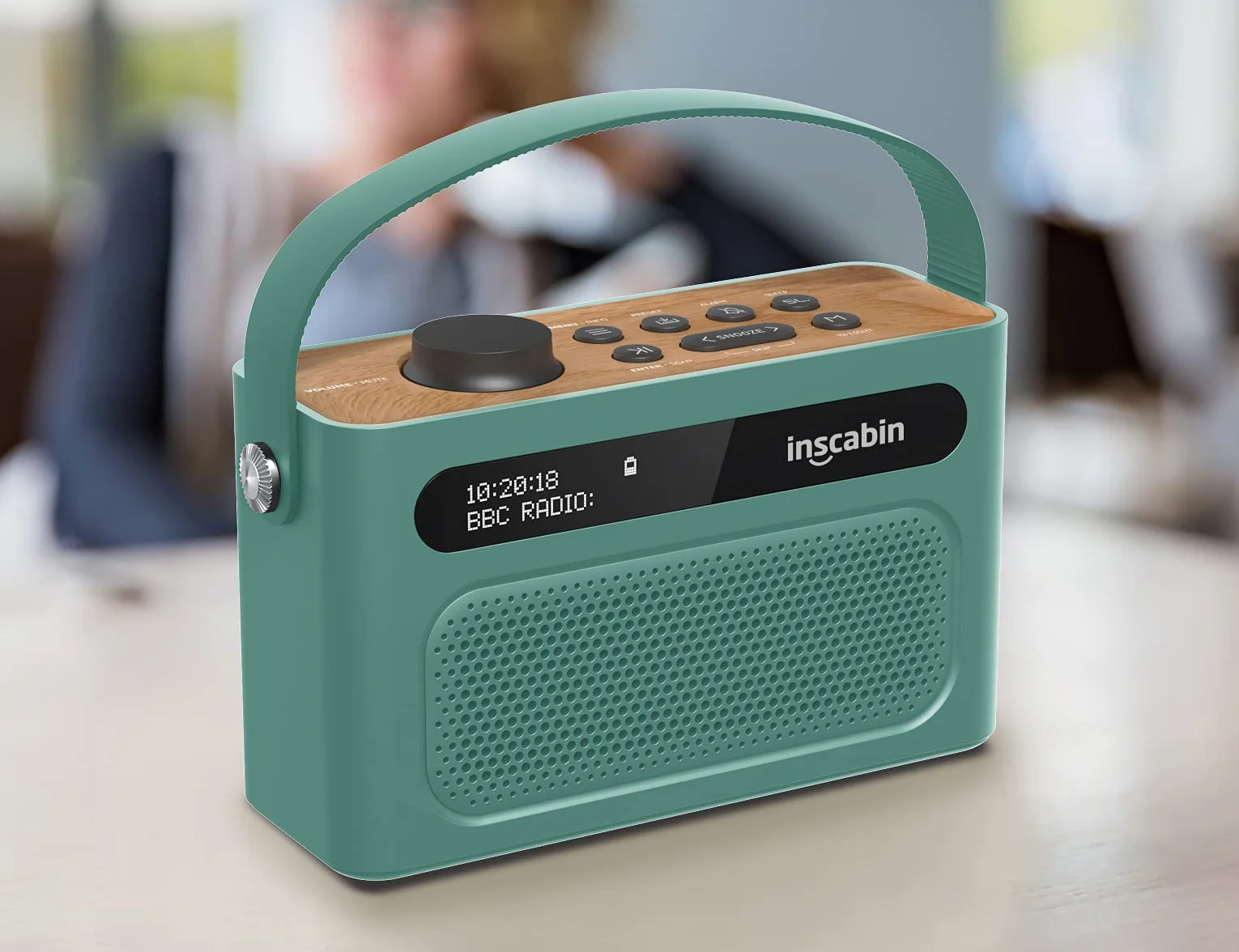 M60 Przenośne radio cyfrowe DAB/DAB+ FM/przenośny głośnik bezprzewodowy z Bluetooth / dźwiękiem stereo, dwoma głośnikami, podwójnym budzikiem, akumulatorem, piękny design, zielony
