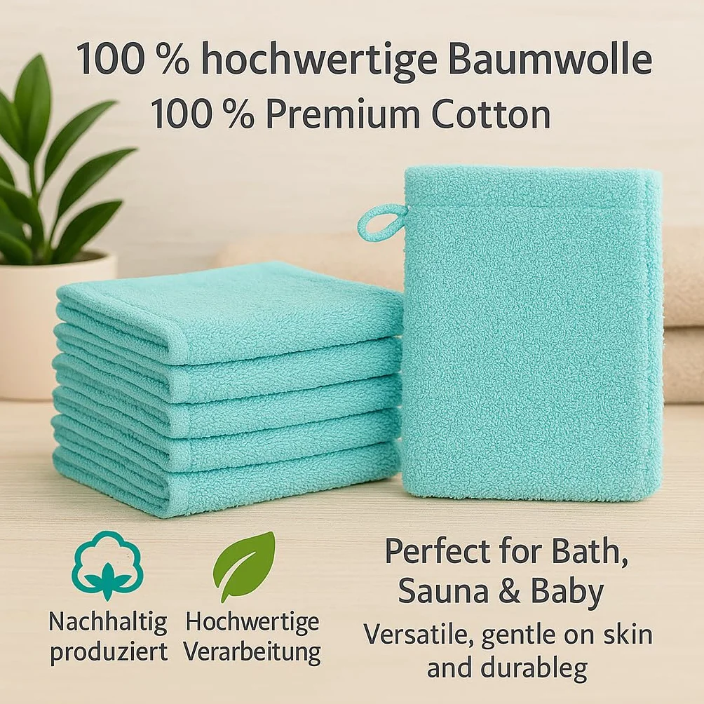 Betz Rękawiczki do mycia Palermo 10 sztuk 16x21 cm – 100% bawełna 360g/m² – Miękkie ręczniki frotte – Łatwe w utrzymaniu i chłonne – Kolor turkusowy