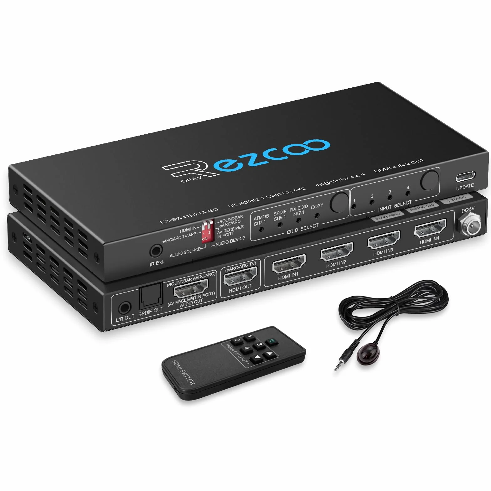Przełącznik HDMI 2.1 eARC 4K 120 Hz 4x1 Wyciąg audio VRR ALLM HDCP2.3 ARC HDR10 Optyczne SPDIF i wyjście audio 3,5 mm Przełącznik HDMI 4 IN 1 OUT IR Pilot Dolby Digital EDID dla PS5 XBOX NVIDIA AM