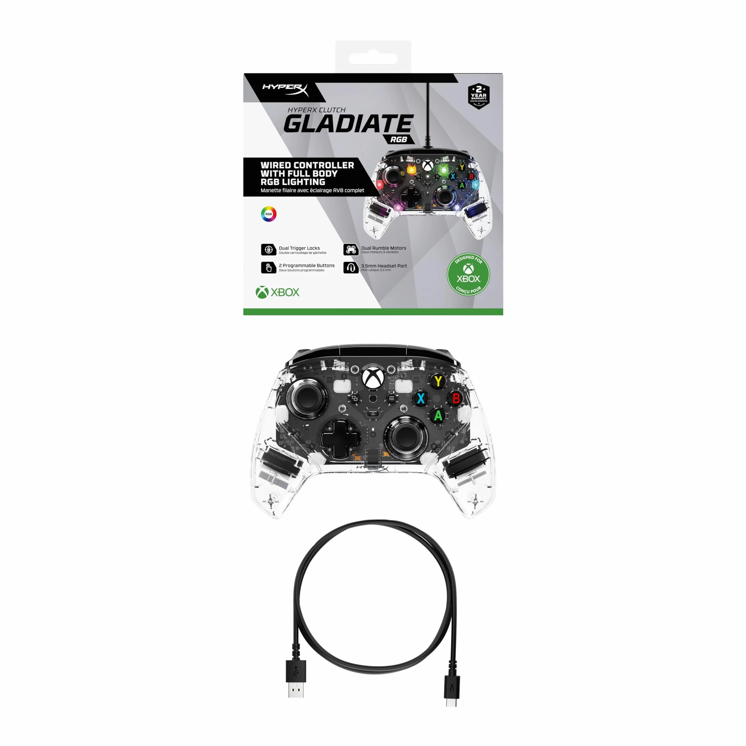 HyperX Clutch Gladiate RGB przewodowy kontroler do Xbox One, Xbox Series X|S, Windows 10/11