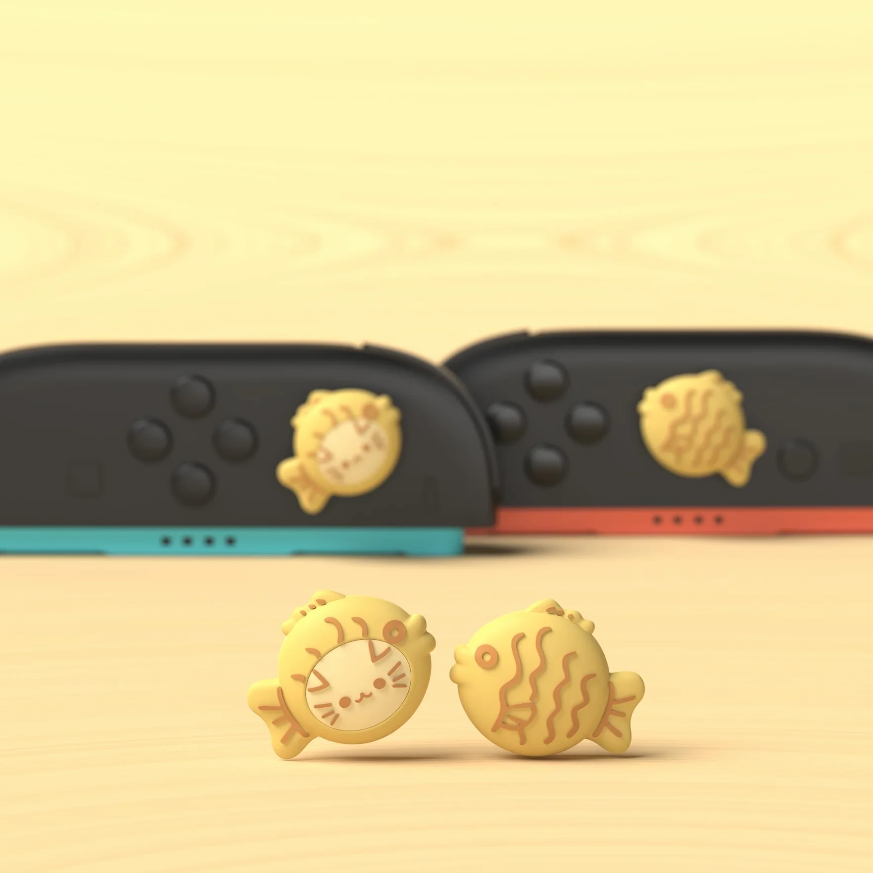 PlayVital Uchwyty na kciuki do Nintendo Switch 2, silikonowe nakładki na joysticki Kawaii (4-pak) - urocze akcesoria zwierzęce pokrowce na kciuki do Joycon 2 - Taiyaki Kitten
