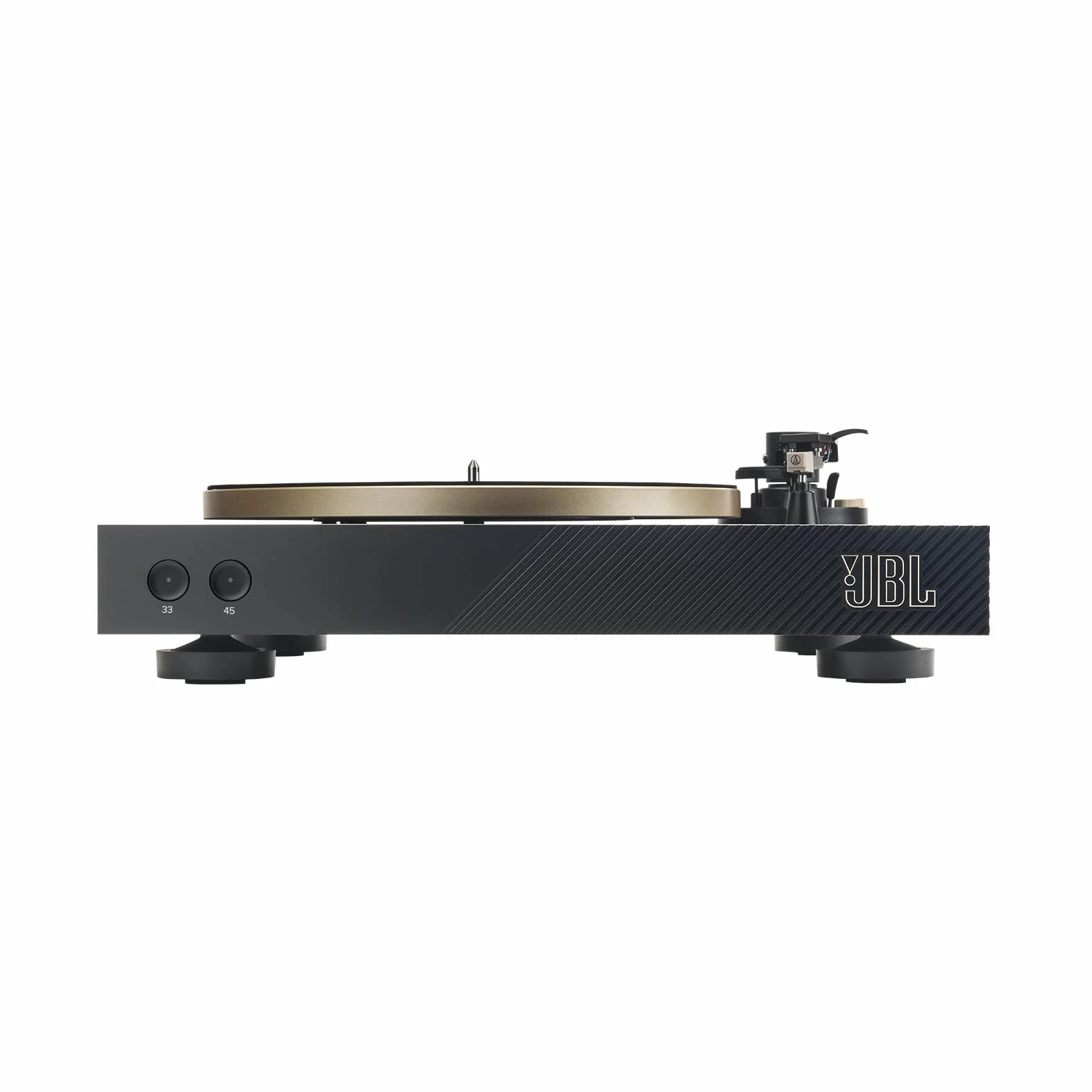 JBL Spinner BT, Gramofon Bluetooth z AptX-HD, Odłączana Głowica, Aluminiowy Talerz Obrotowy i Napęd Pasowy, Wkładka Magnetyczna, Kolor Czarny i Złoty