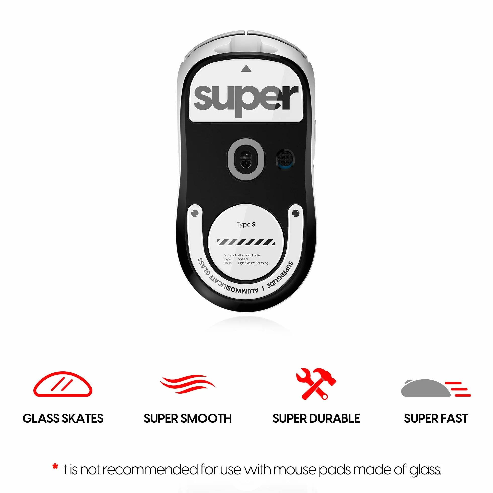 Superglide Szklane łyżwy pod mysz do Logitech G Pro X Superlight2, polerowana okrągła krawędź, wytrzymała podeszwa, białe