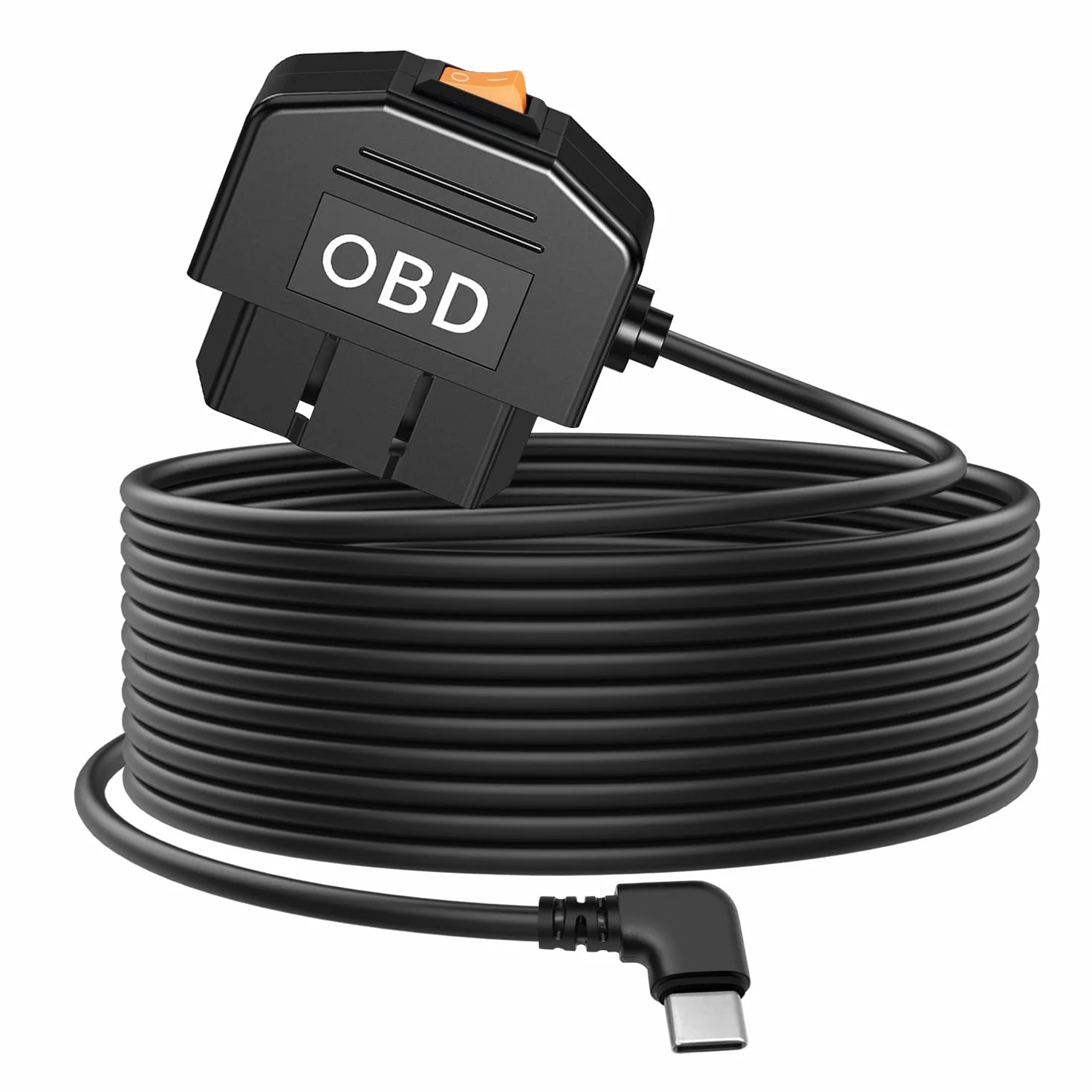 OBD kabel zasilający do kamery samochodowej, zestaw OBD2 do Typ C z przyciskiem włącznika, 12-36V do 5V/3A, 24-godzinna monitorowanie/tryb ACC, Nadaje się do kamery samochodowej, GPS lub