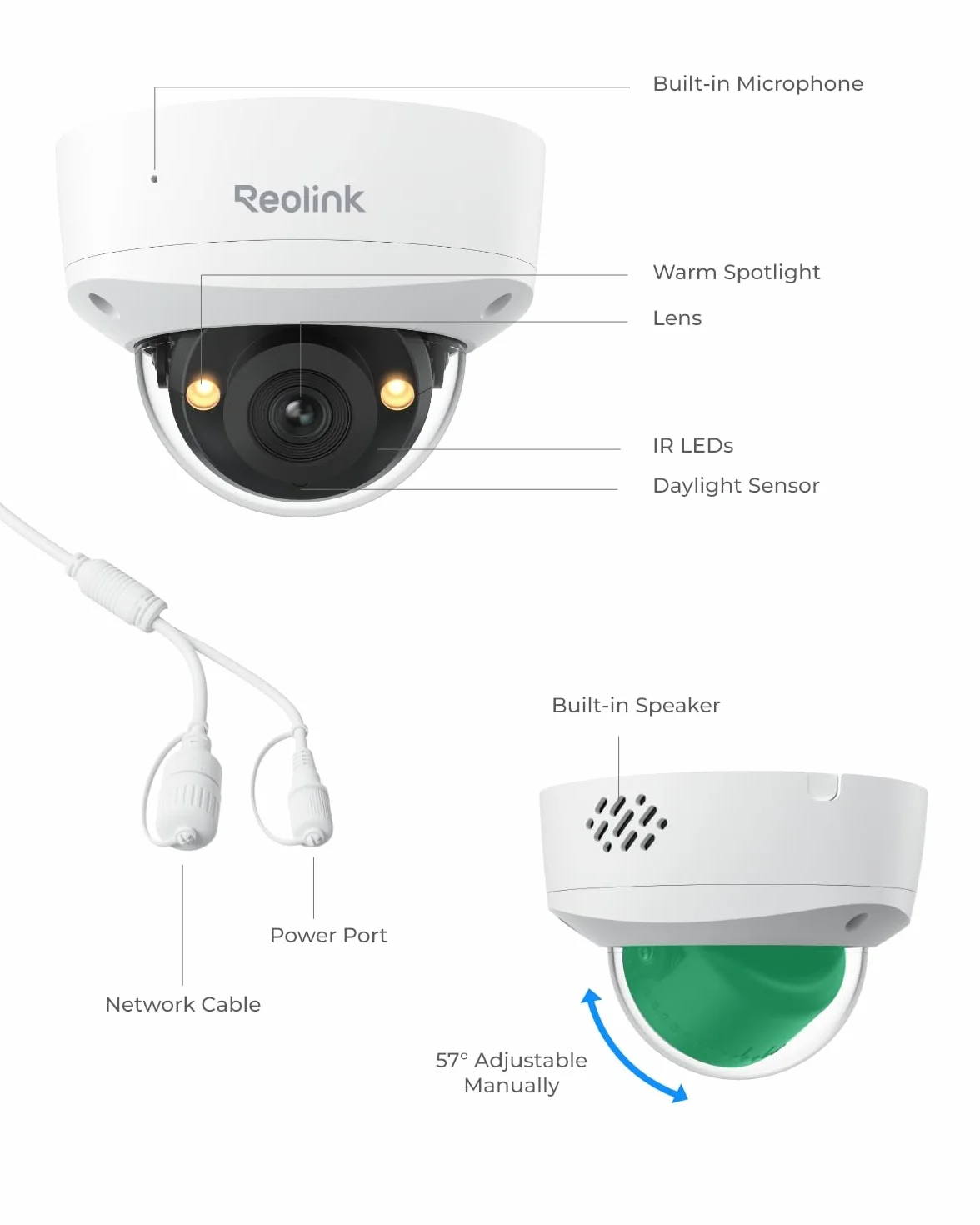 Reolink 4K UHD PoE Security Camera, wandaloodporna IK10, kolorowy noktowizor, inteligentne wykrywanie osób/pojazdów/zwierząt, dwukierunkowe audio, wyposażona w obrotowy uchwyt wewnętrzny, RLC-840A