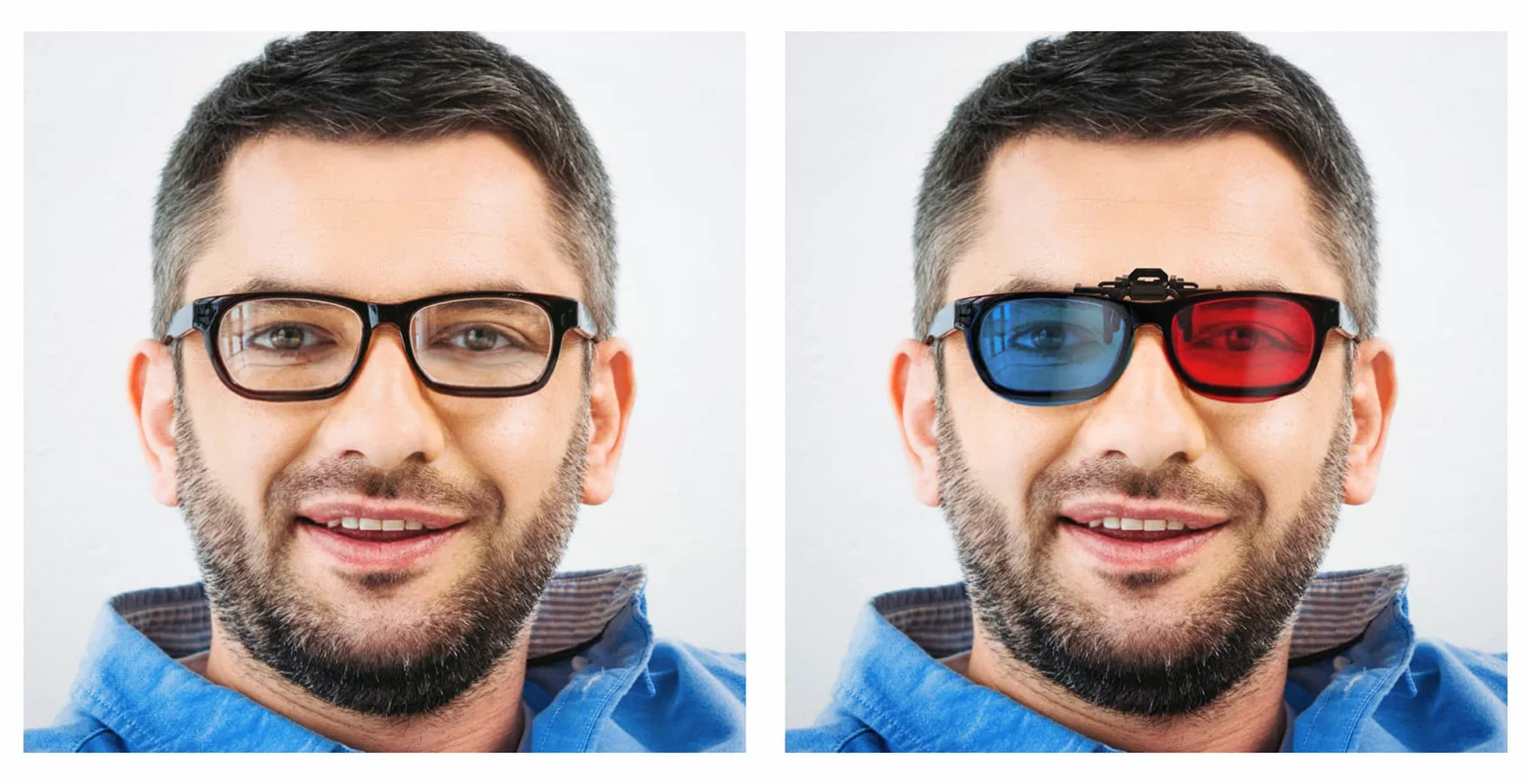 Okulary 3D czerwono-niebieskie Clip-On dla osób noszących okulary czerwony/cyjan (okulary anaglifowe 3D) gry komputerowe itp.