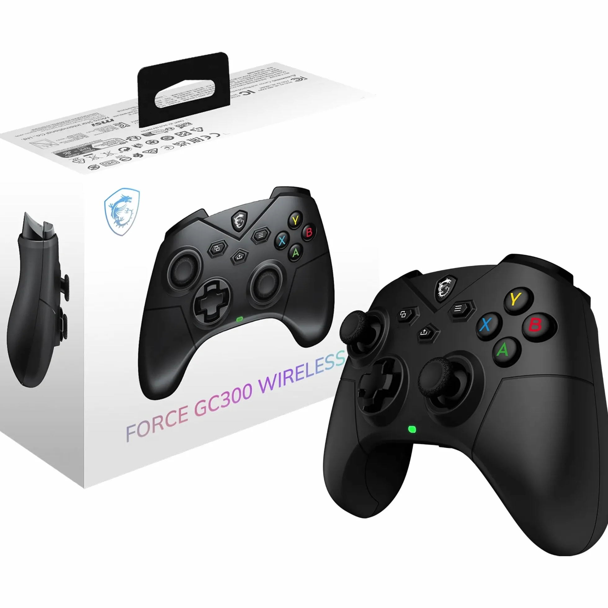MSI FORCE GC300 W kontroler do gier, 2,4 GHz, Bluetooth, USB typu C na A, akumulator 20 h, wymienne osłony D-Pad i podwójne silniki wibracyjne, przewodowy/bezprzewodowy