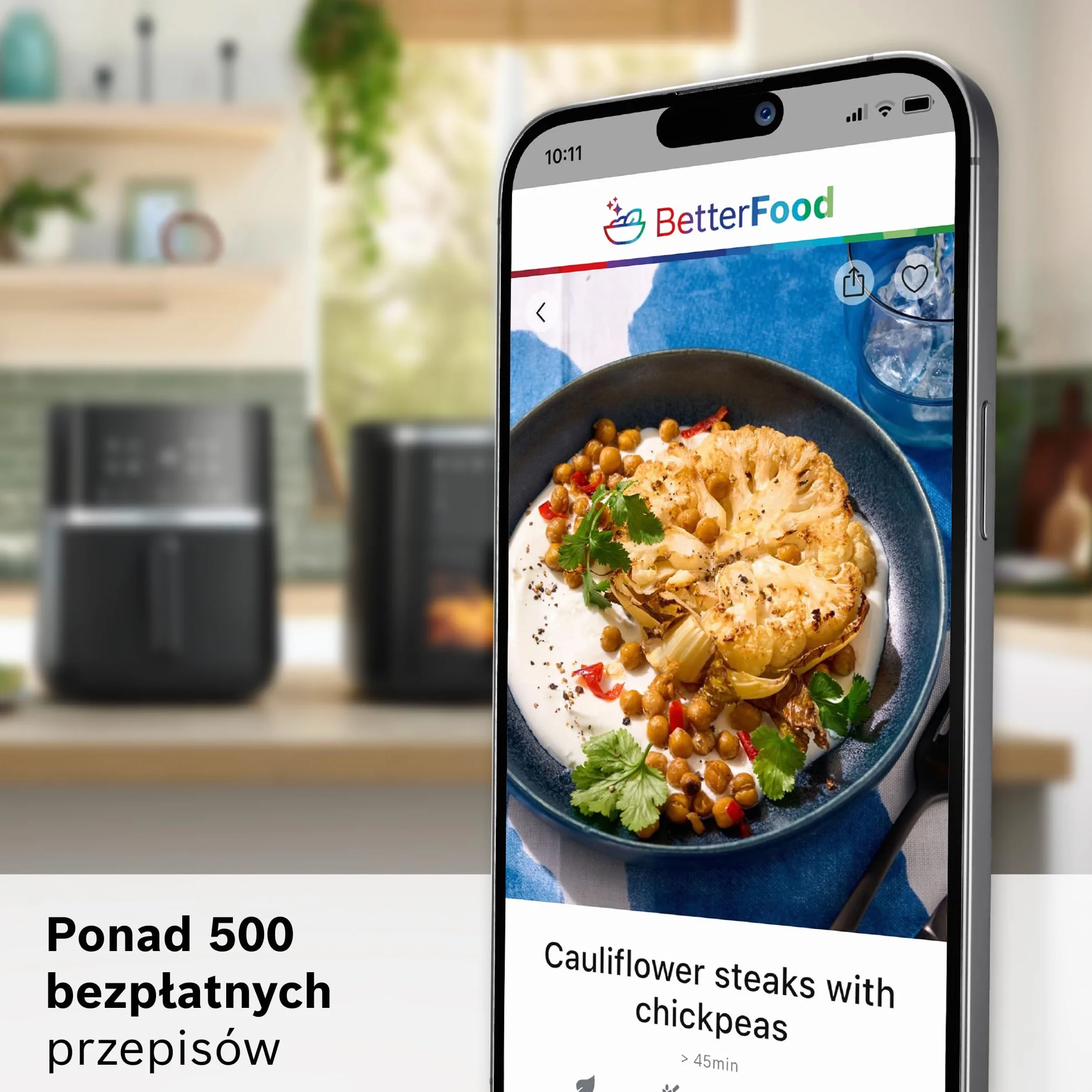 Bosch Air Fryer Serie 4 XL, MAF462C0, 6,1 l, 7 automatycznych programów, dwa elementy grzewcze, funkcje rozmrażania i podtrzymywania ciepła, ekran dotykowy, do 60% szybsze gotowanie, satynowy beżowy