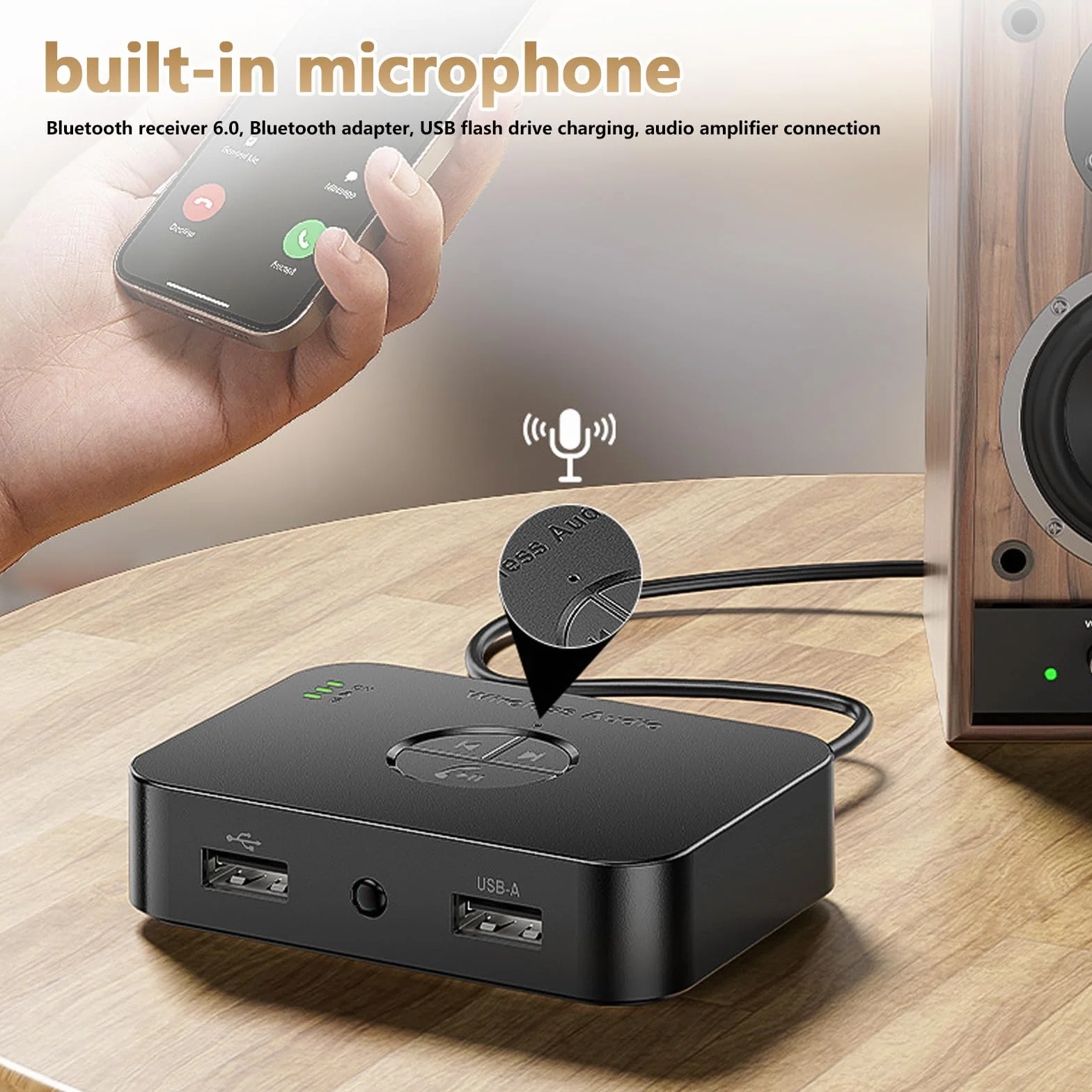 Adapter Bluetooth stereo, 6.0 adapter stereo, odbiornik Bluetooth z pilotem zdalnego sterowania AUX 3,5 mm RCA, nadajnik HiFi do głośników TV, projektorów