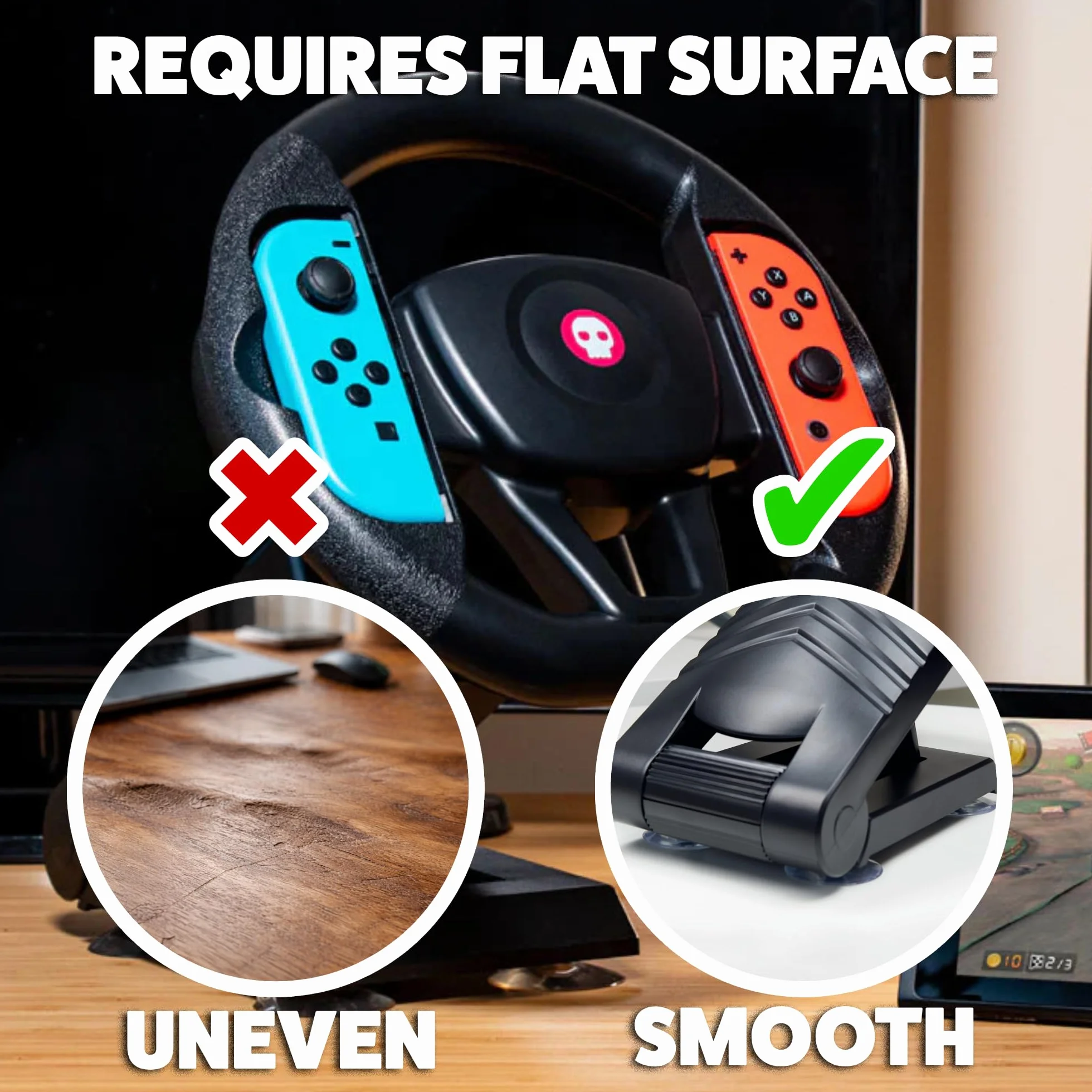Konix Joy Con Steering Wheel Table Attachment Lenkrad Nintendo Switch black