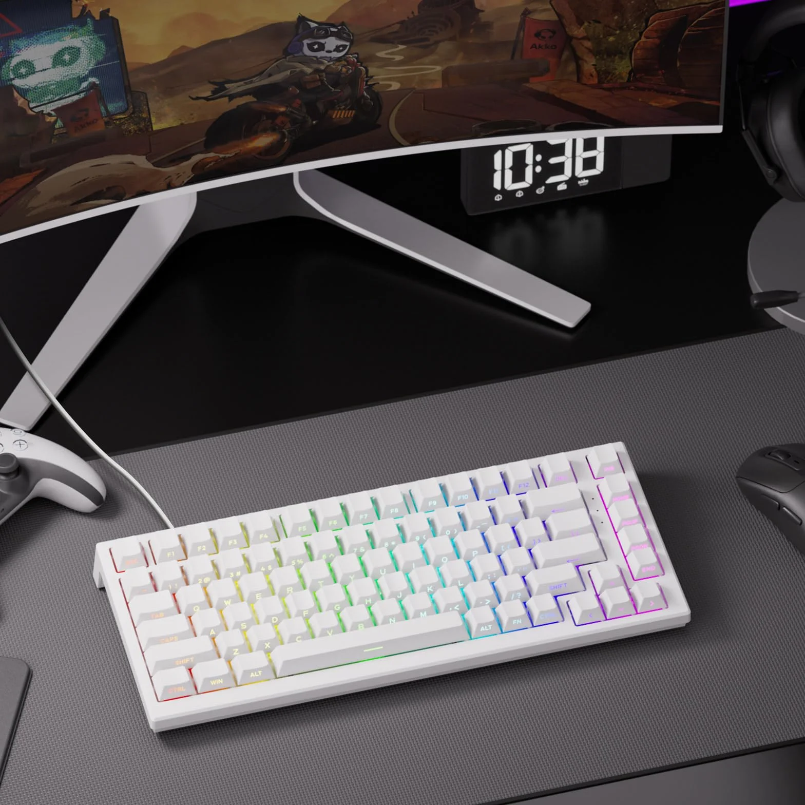 Akko TAC75 HE 8K Hz Klawiatura szybkiego wyzwalania, 75% przewodowa klawiatura z efektem Halla z przełącznikiem magnetycznym, regulowane uruchamianie, Snap Tap, ARGB (Shine Through White, przełącznik