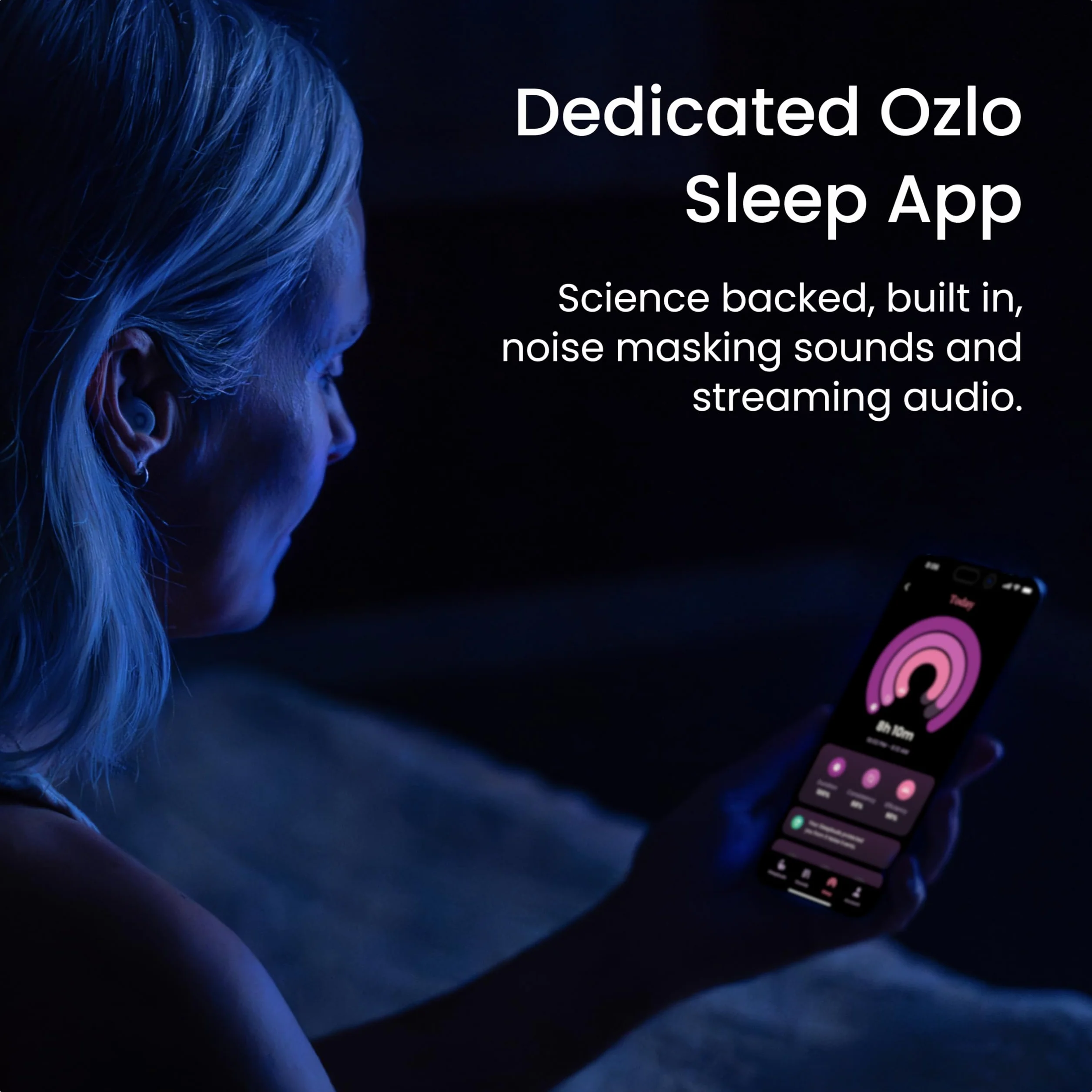 Ozlo Sleepbuds® Słuchawki do Spania dla Osób Śpiących na Boku, 10 Godzin Transmisji Strumieniowej Bluetooth, Dźwięk Snu Wspierany Naukowo, Blokowanie Szumów i Wygodne Wkładki