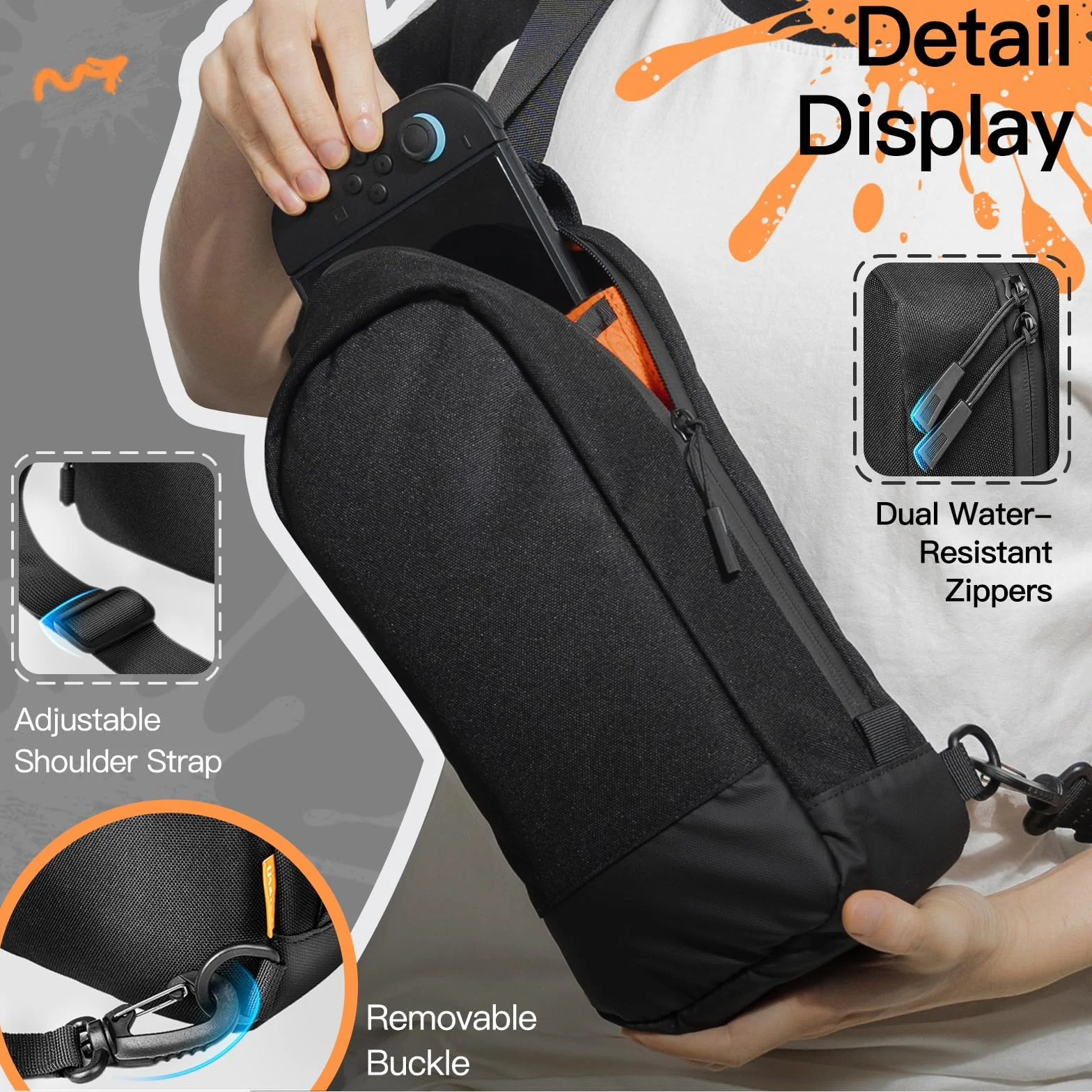 JETech Torba Sling Crossbody do Nintendo Switch 2/Switch OLED/Switch, Czarny, 8 Przegródek na Karty