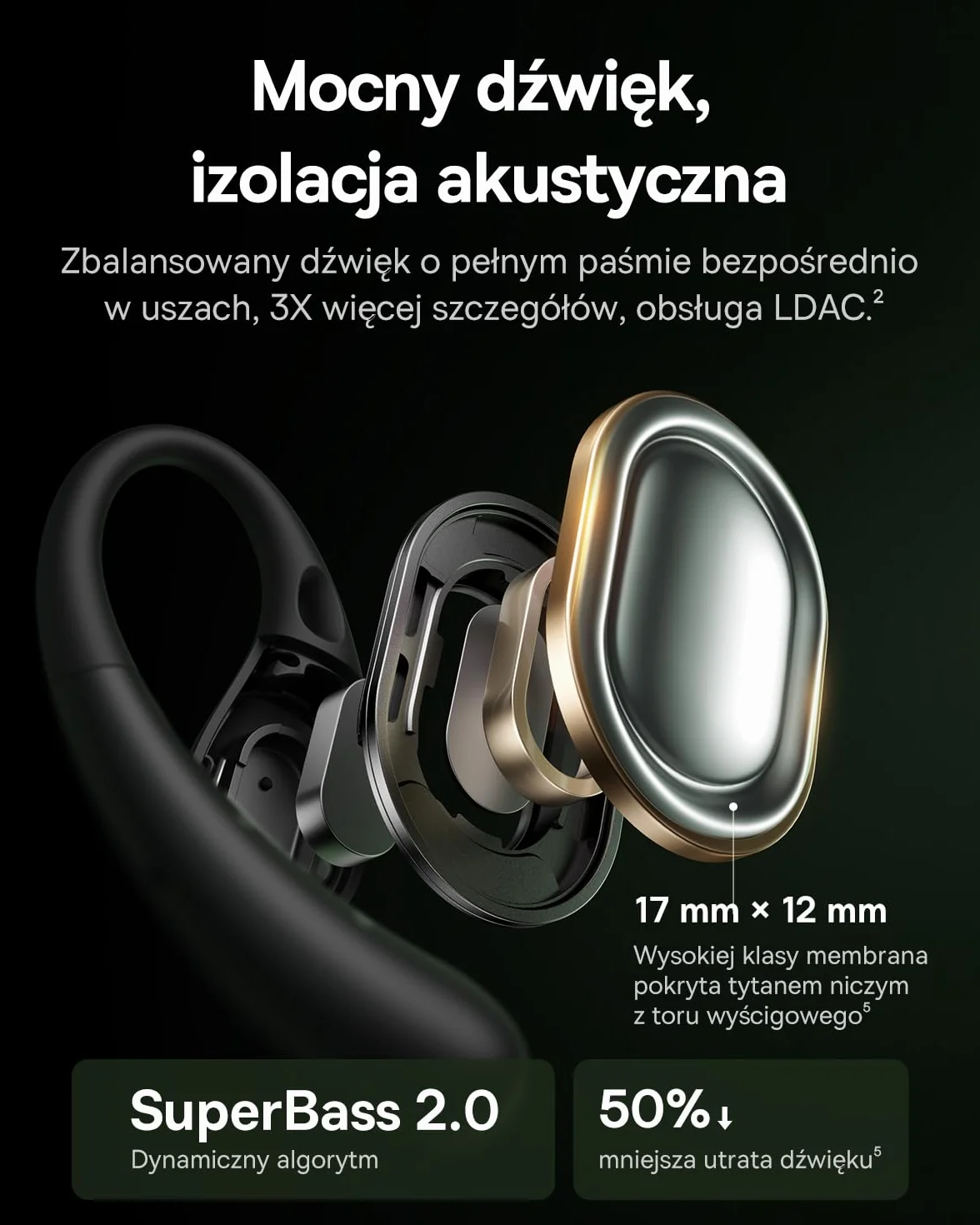 Baseus Eli Sport2 Open Ear słuchawki douszne, słuchawki sportowe, z krzywą komfortu S, 45 h Playtime, SuperBass 2.0, IPX7, Bluetooth 6.0, 4-Mic KI, słuchawki sportowe do biegania