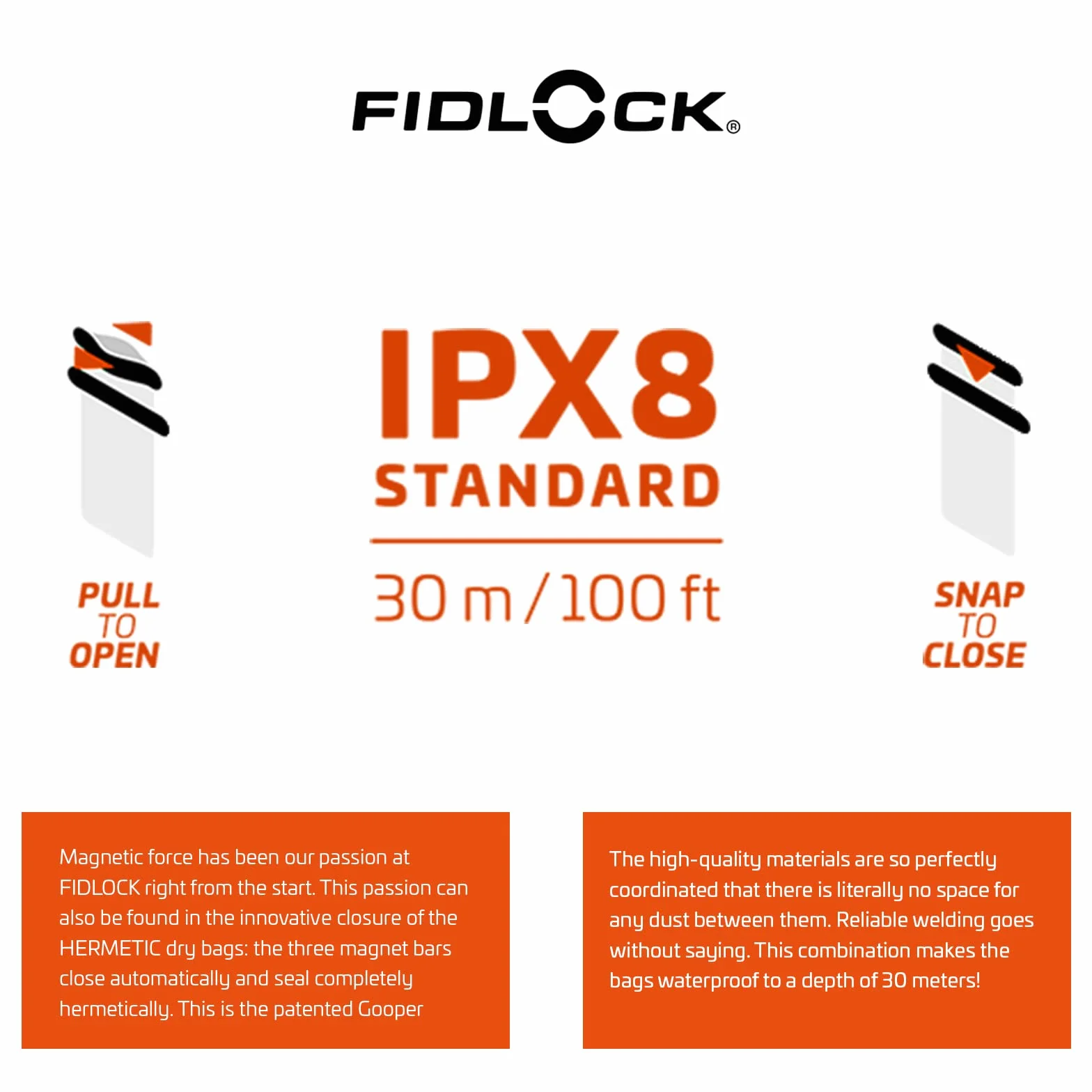 Fidlock Wasserdichte Schutzhülle Hermetic Dry Bag Medi, 148 x 203 x 9mm, Orange, D-11111A-F0000