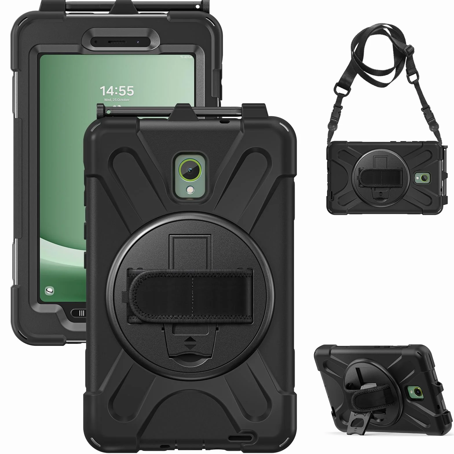 Gerutek Etui do Samsung Galaxy Tab Active 5/Active 3 2024/2020 8 cali, odporne na uderzenia etui do Tab Active 5 z obrotowym o 360° stojakiem, uchwyt na rękę/pasek na ramię, etui do Samsung Tab Active