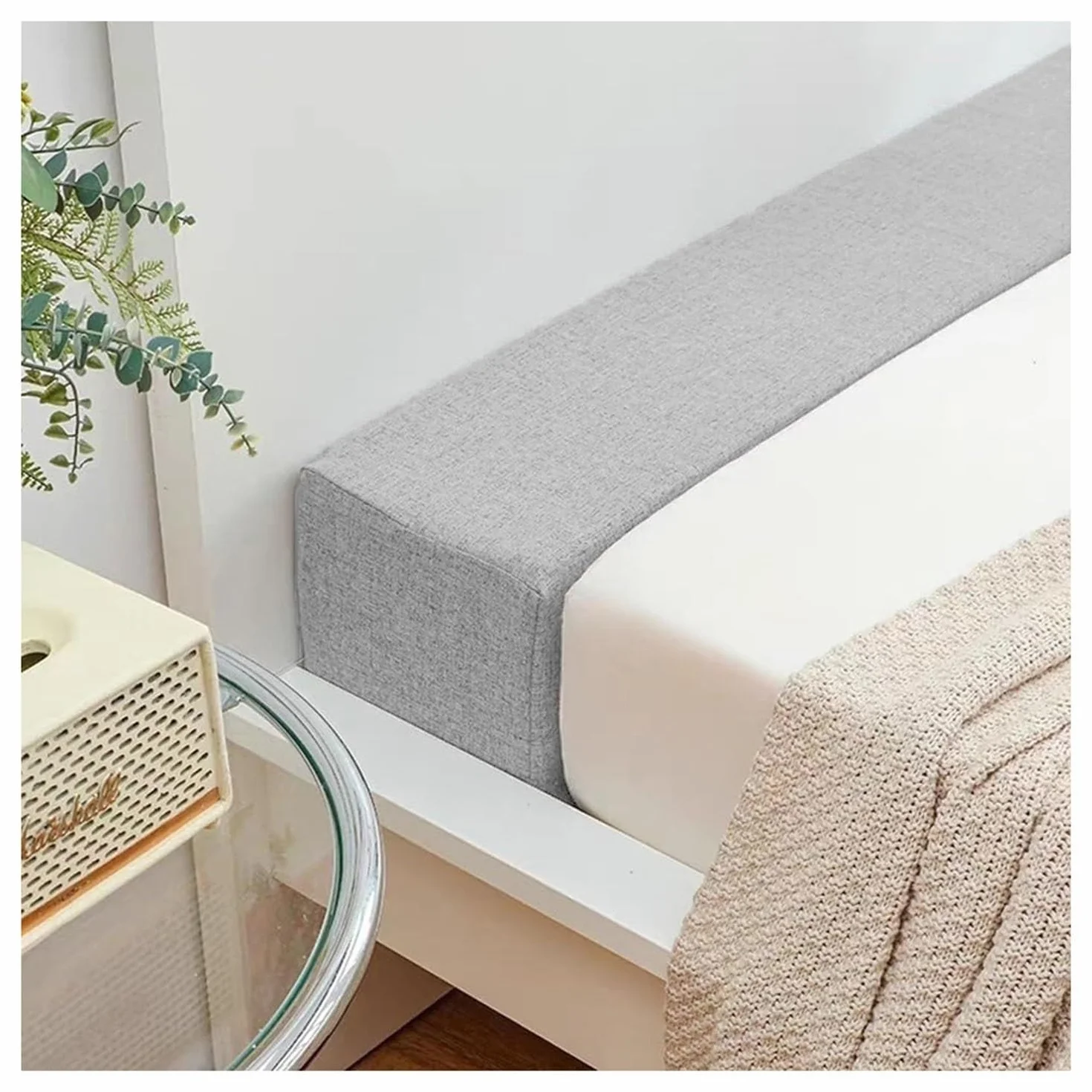 Bed Gap/Space Filler, Headboard Pillow Between Headboard and Mattress or Wall, High-Density Foam with Removable Cover(Light gray,180x10x30cm)