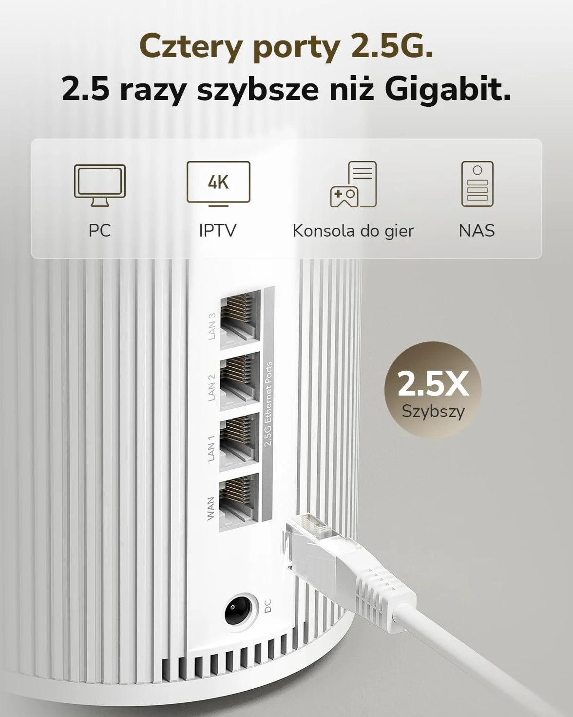 Cudy Tri-Band WiFi 7 BE11000 Whole Home Mesh System, 6-Stream 10 Gb/s, 4 porty 2,5G, MU-MIMO, Multi-VPN, Cudy APP, inteligentne anteny wewnętrzne, M11000 1-pak