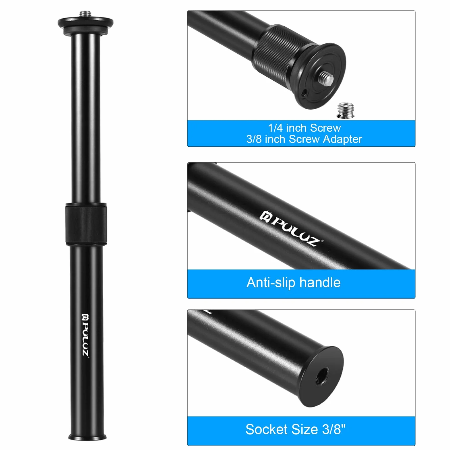 PULUZ Metalowy ręczny regulowany drążek przedłużający monopod do montażu na statywie do lustrzanek cyfrowych i lustrzanek