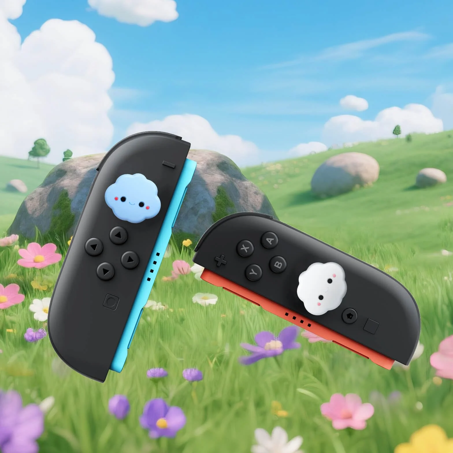 JEMDO Kształtki do joysticka Kompatybilne z Nintendo Switch 2 (2025) – zestaw 4 sztuk Cloud Thumb Grips z silikonu, antypoślizgowe kształtki na smycz do sterowania Joy-Con, kawaii design dla dzieci i