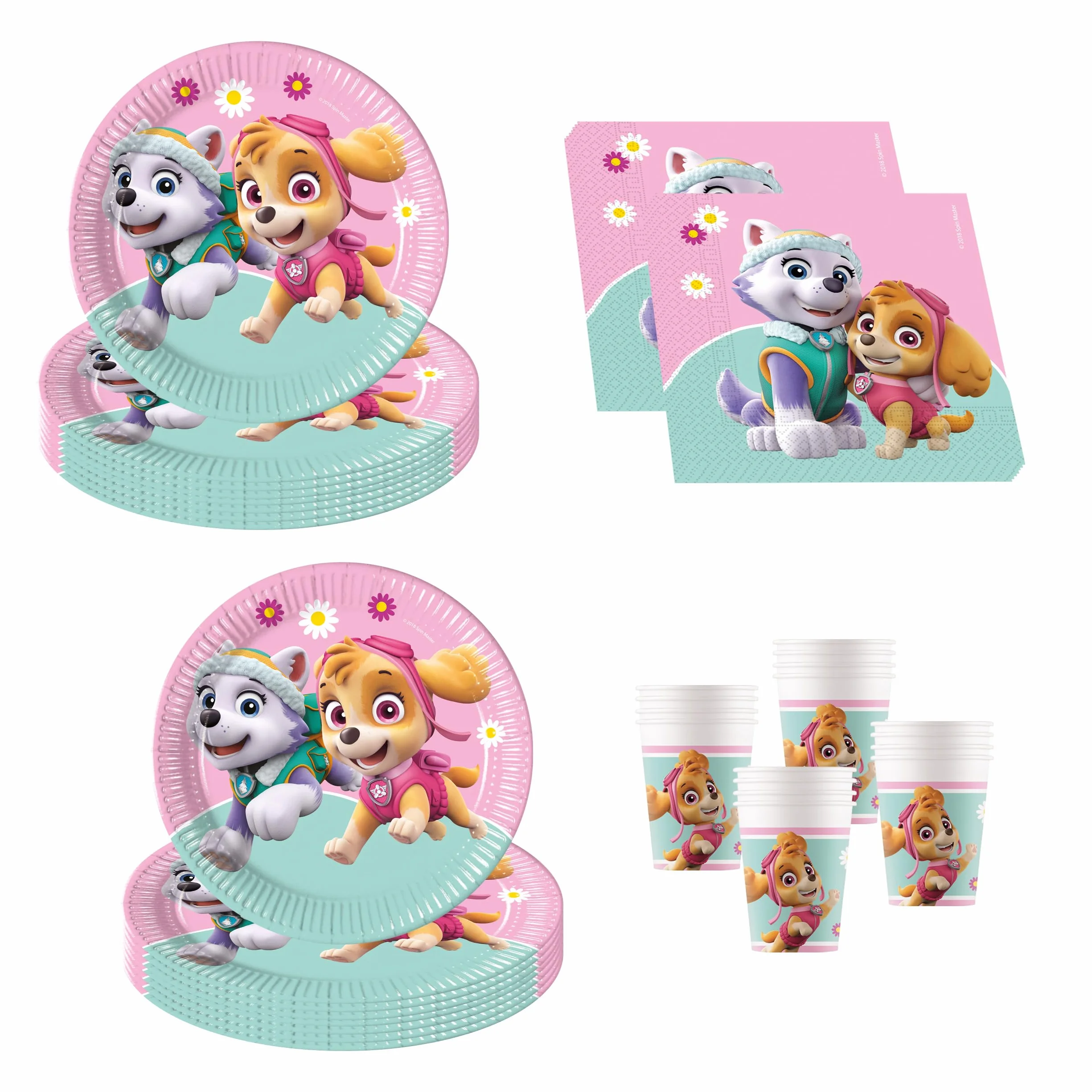 Procos DY10273867 - Paw Patrol Skye & Everest Party Set Small, talerze, kubki i serwetki, dekoracja stołu, dekoracja urodzinowa