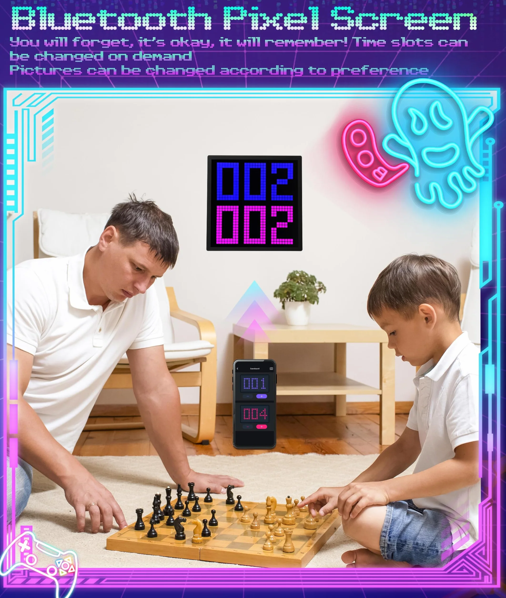 Wyświetlacz LED Pixel Art z zegarem Telefon Programowalny panel sterowania Bluetooth LED do pulpitu Wall Art (16 x 16 szt.)